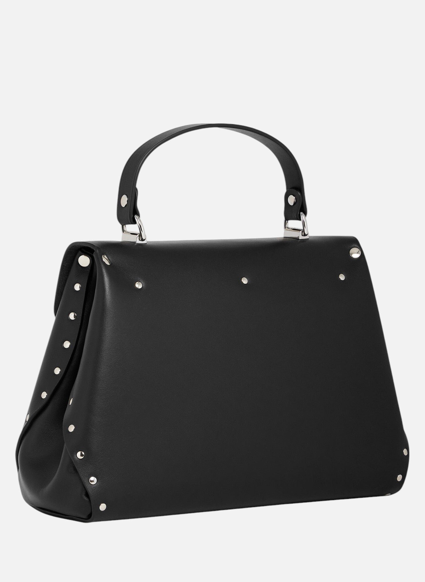 Sac à main moyen modèle sans couture en cuir lisse Noir