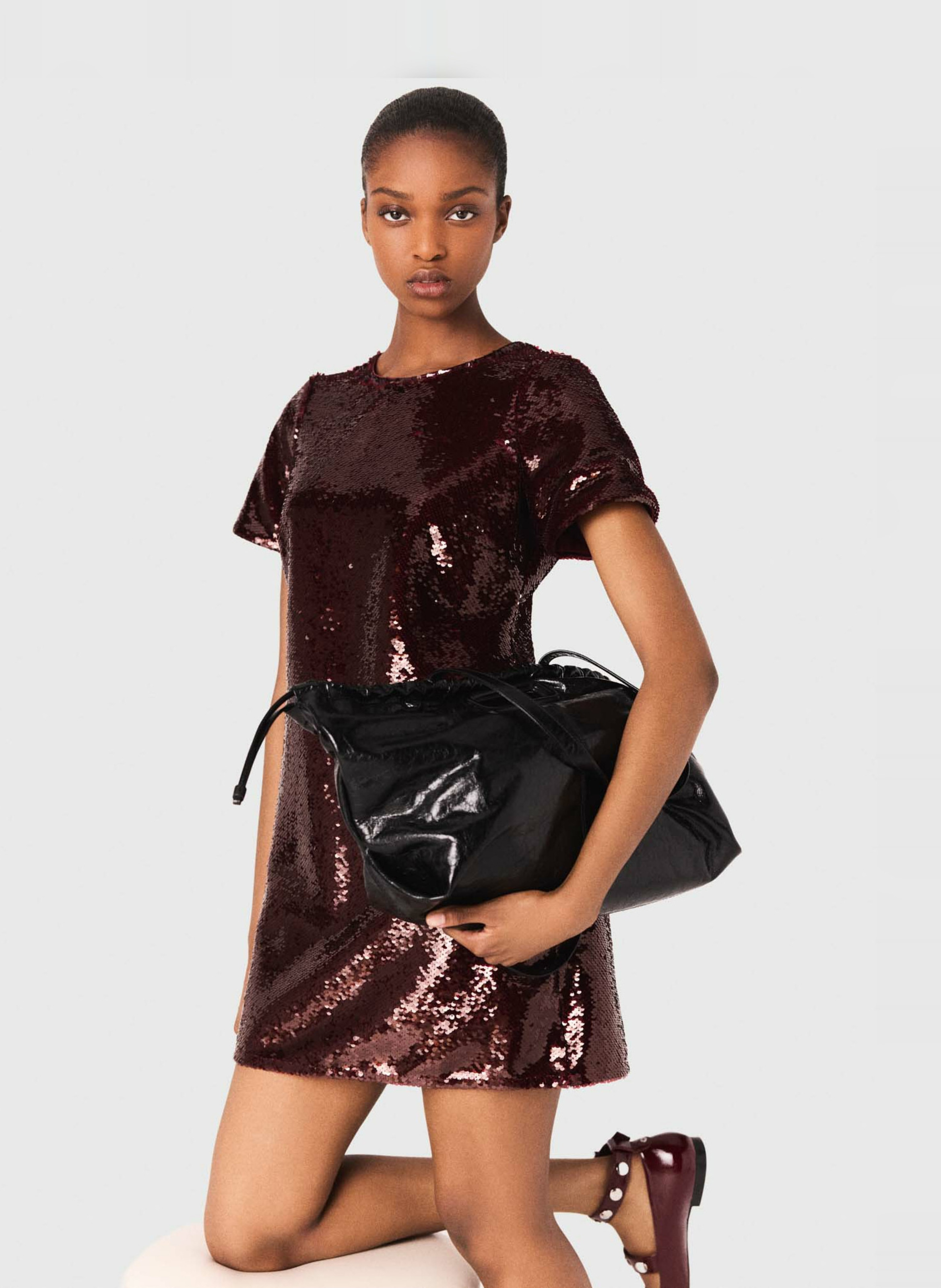 Robe courte col rond à sequins MAJE Rouge