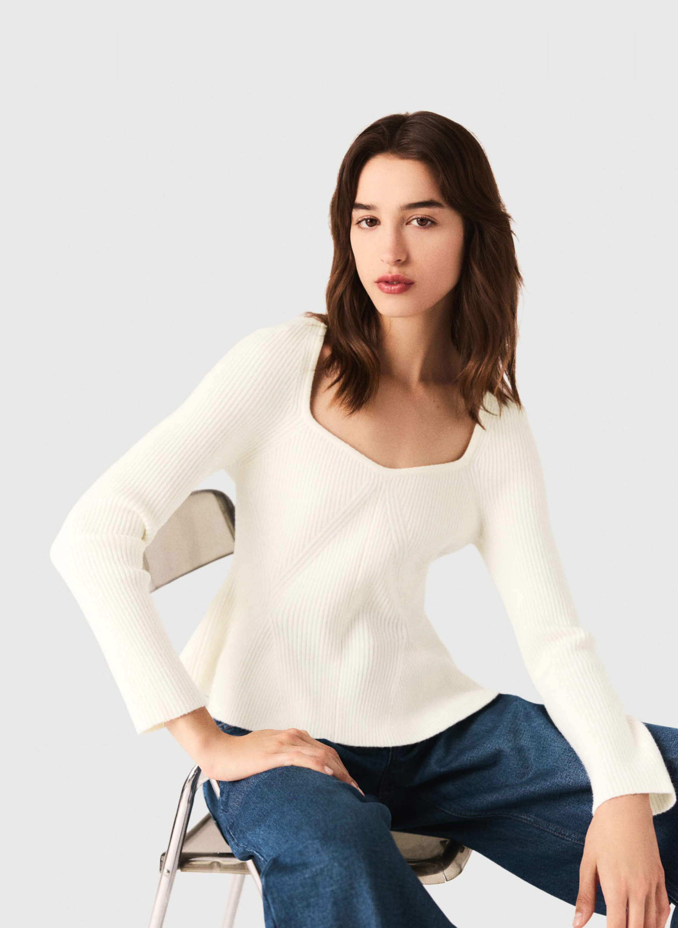 Pull col carré MAJE Beige
