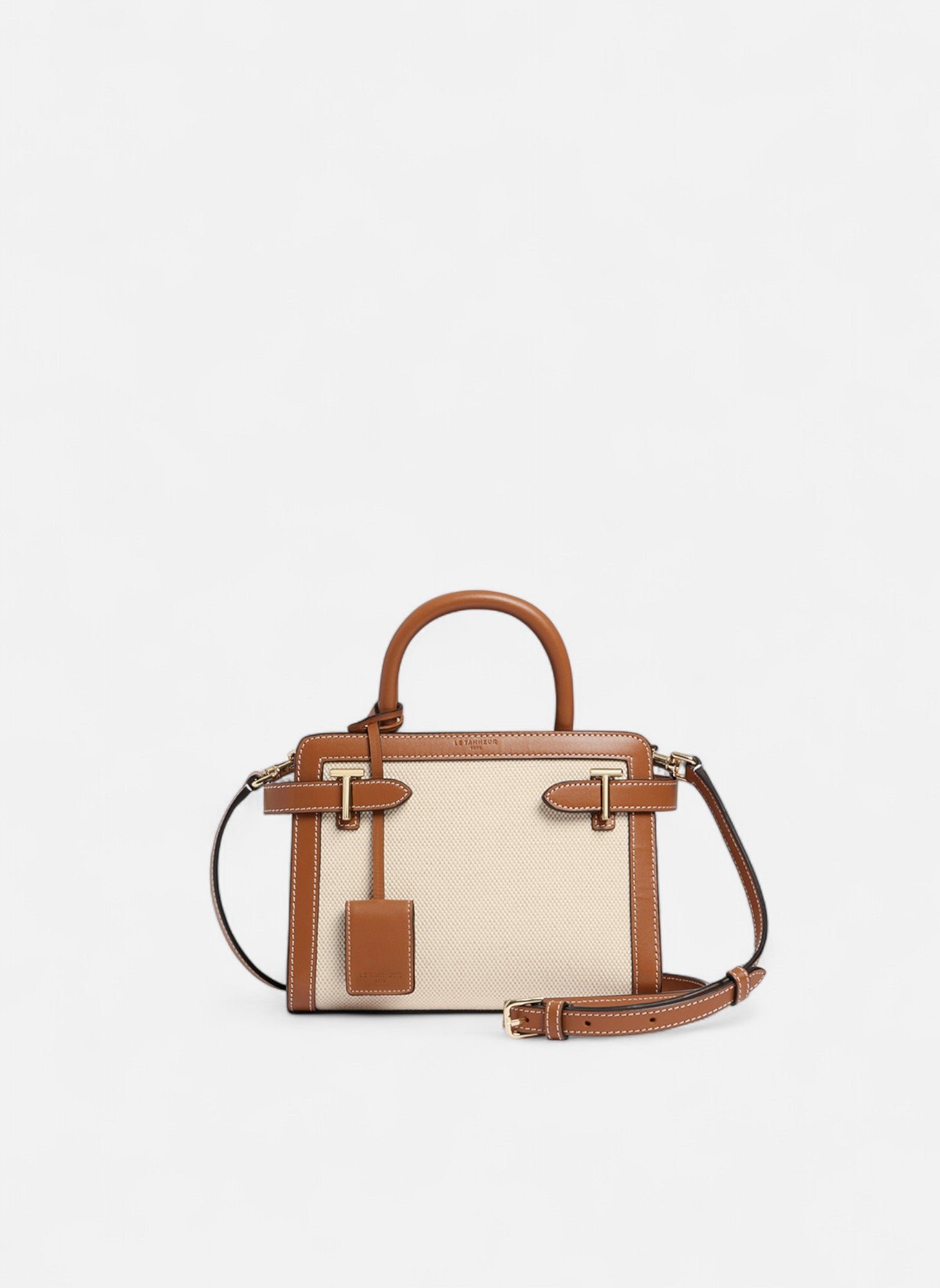 Petit sac à main emilie en toile coton et cuir lisse LE TANNEUR Marron