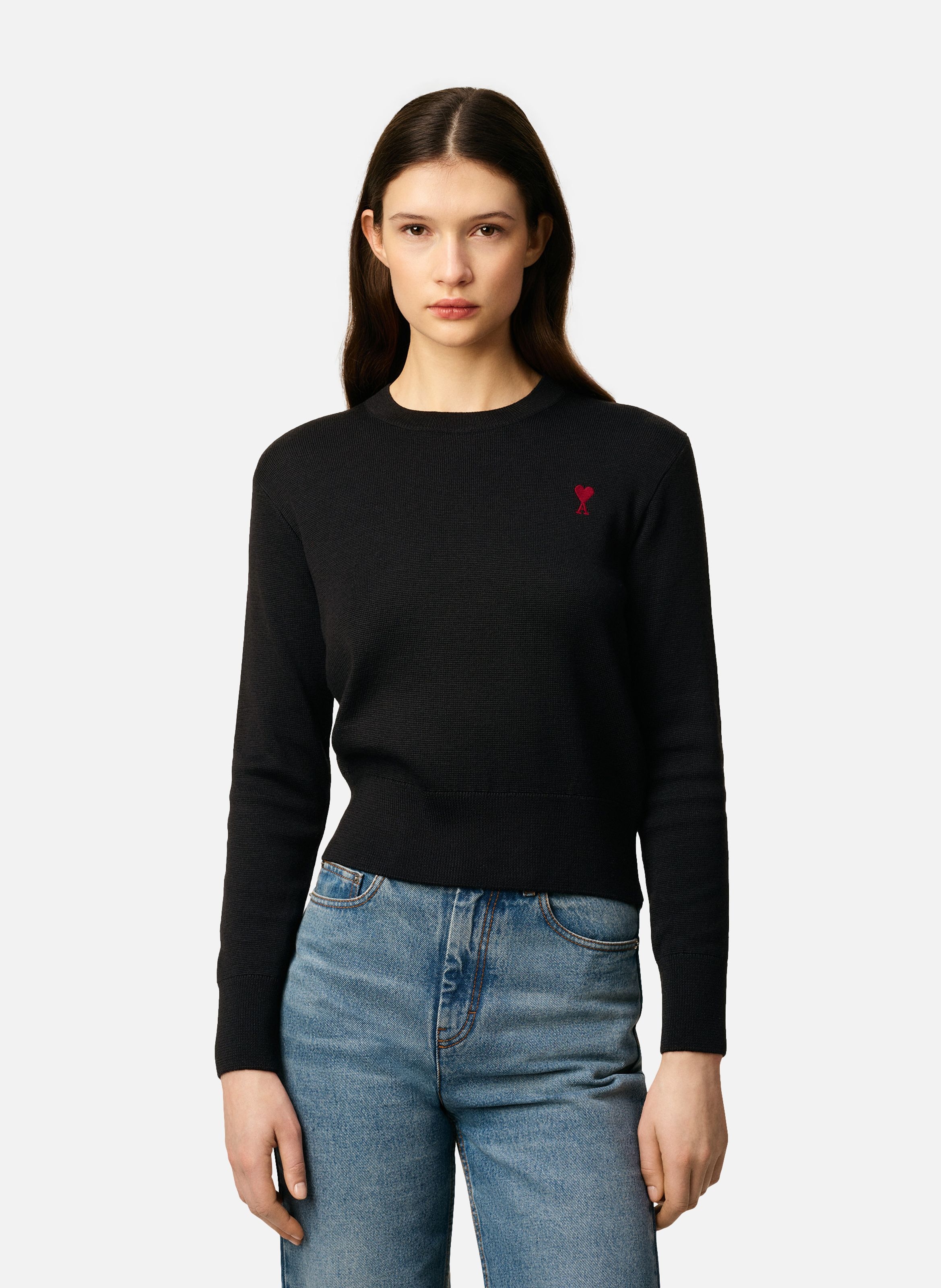 Pull col rond ami de coeur en laine AMI PARIS Noir