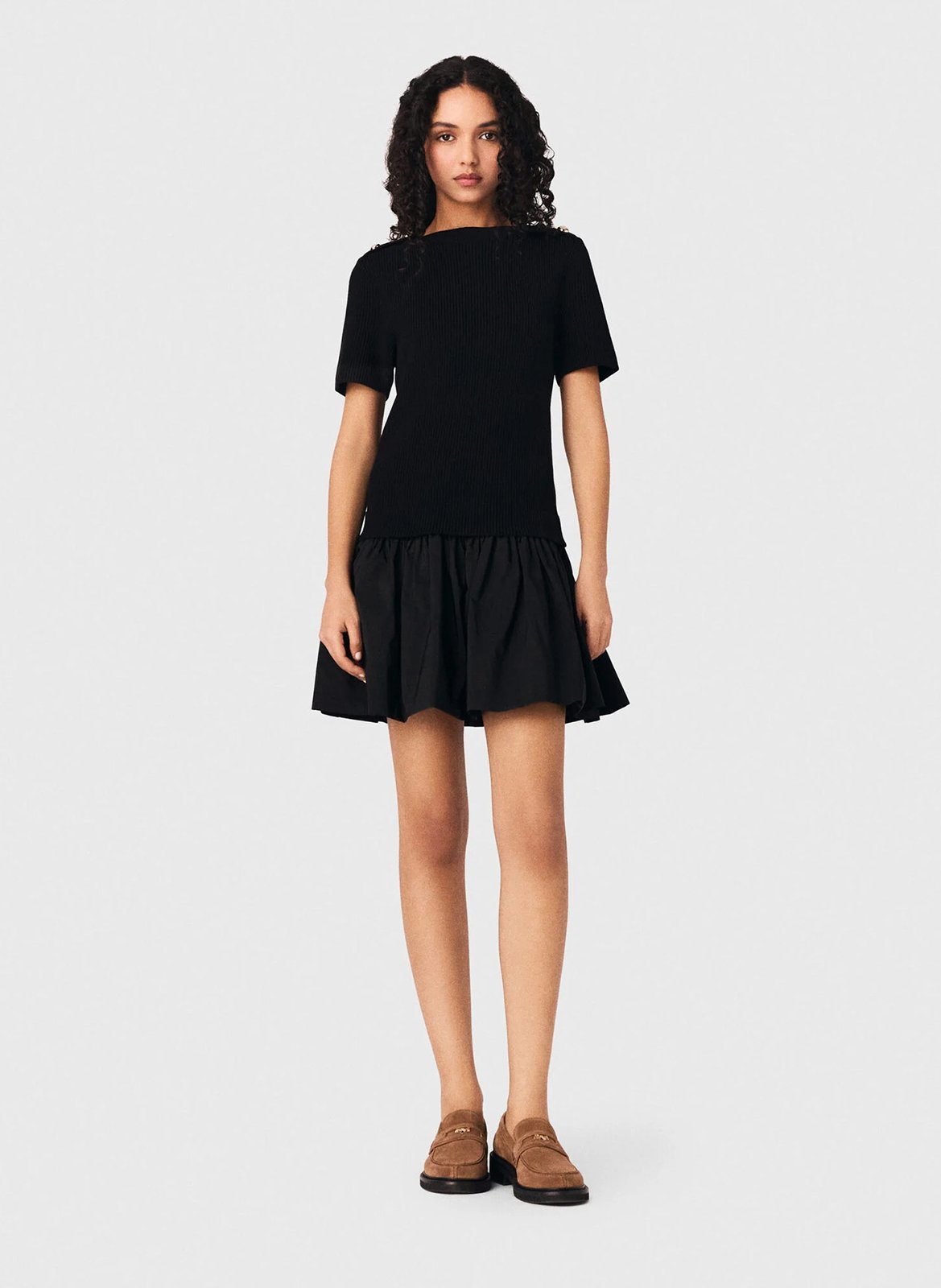 Robe courte en maille côtelée MAJE Noir