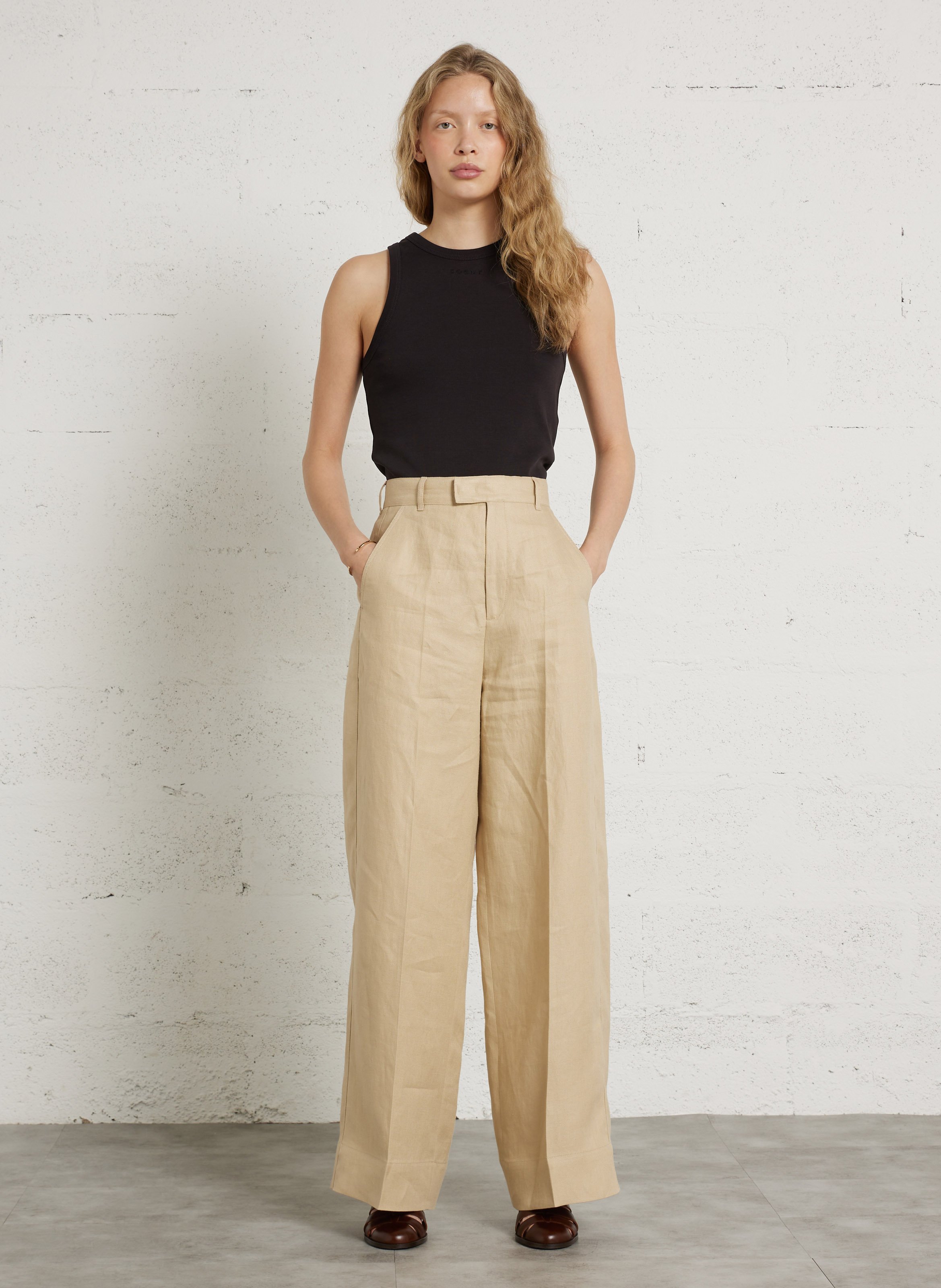 Pantalon large en lin hippolyte SOEUR Beige