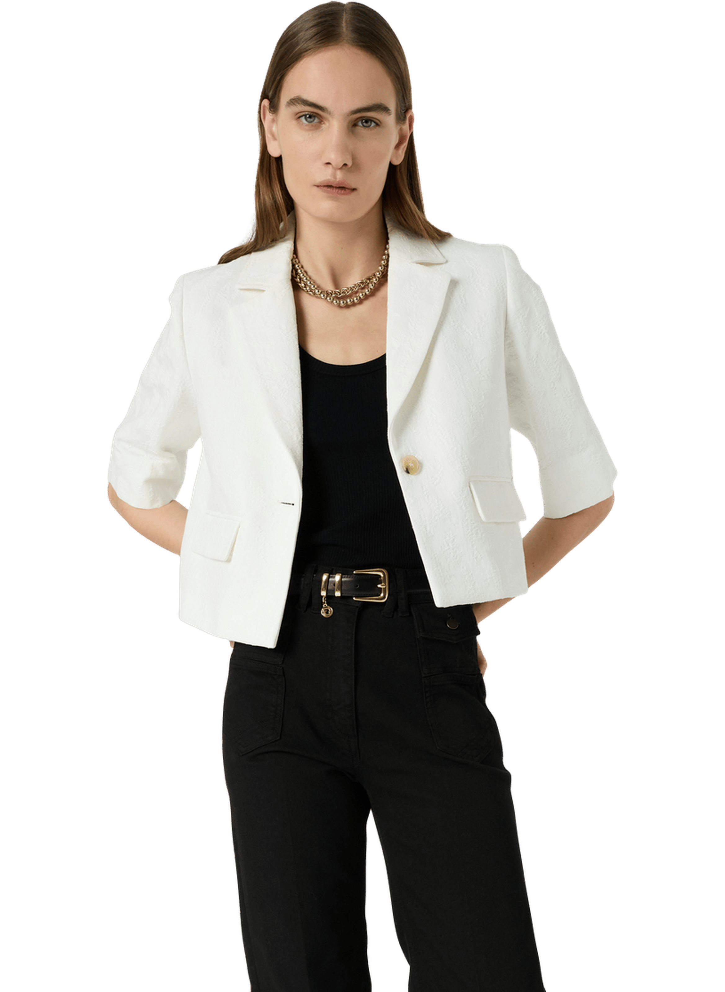 Veste de tailleur courte en jacquard- tracy GERARD DAREL Blanc
