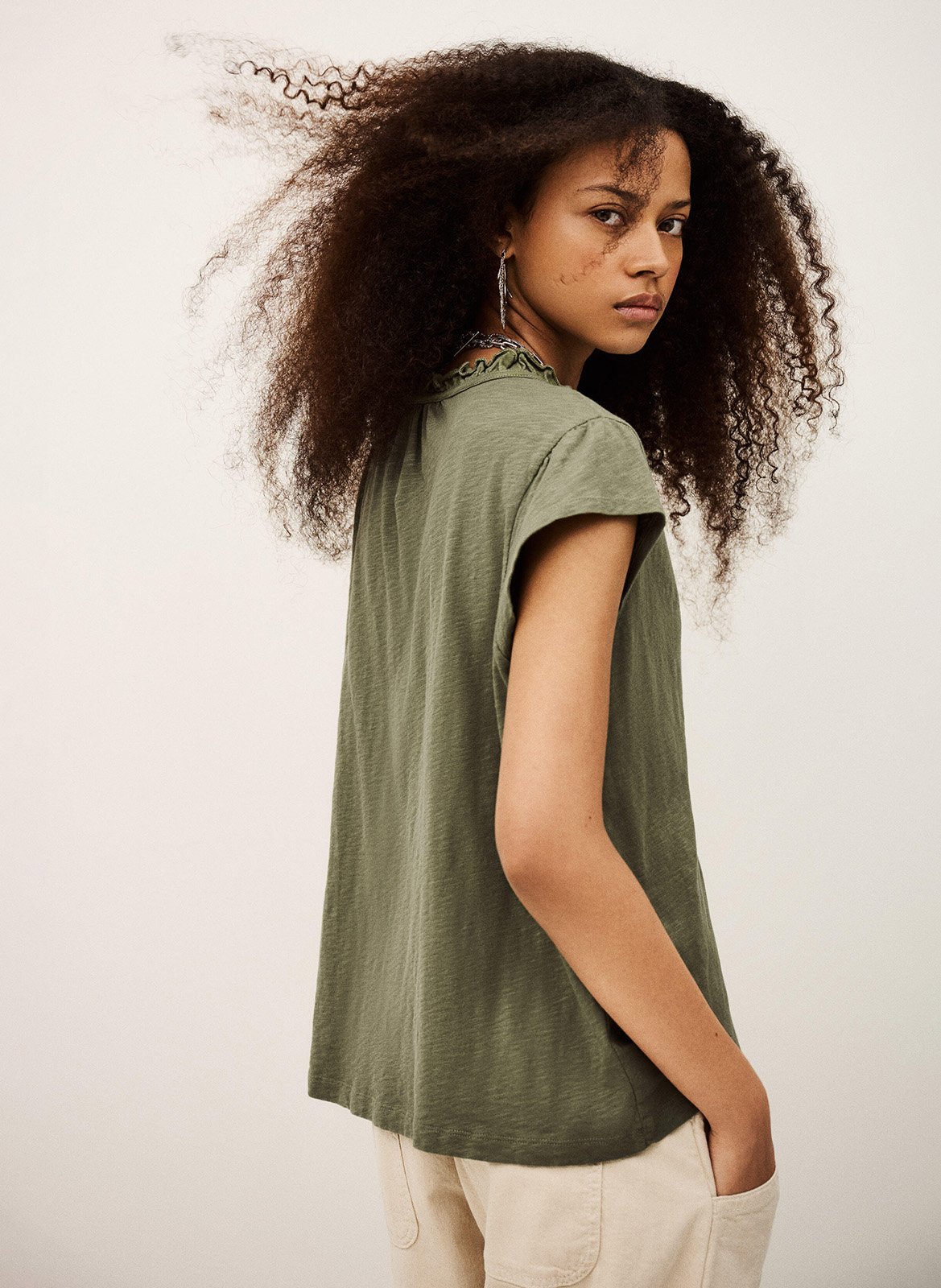 Tee-shirt col rond en coton very BA&SH Kaki