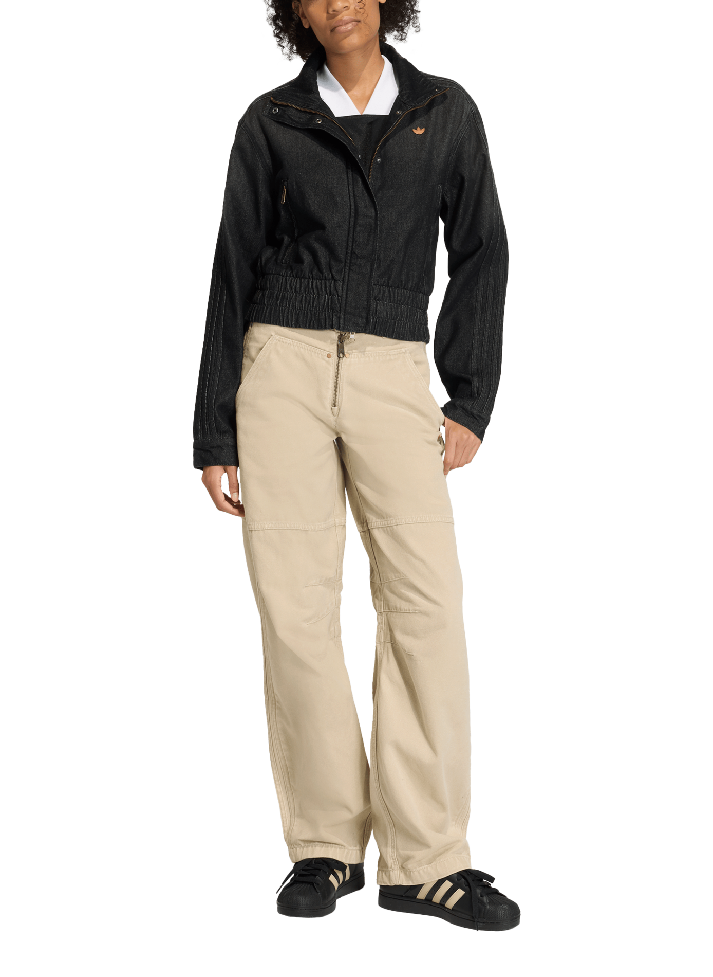 Veste de survêtement en denim de coton ADIDAS Noir