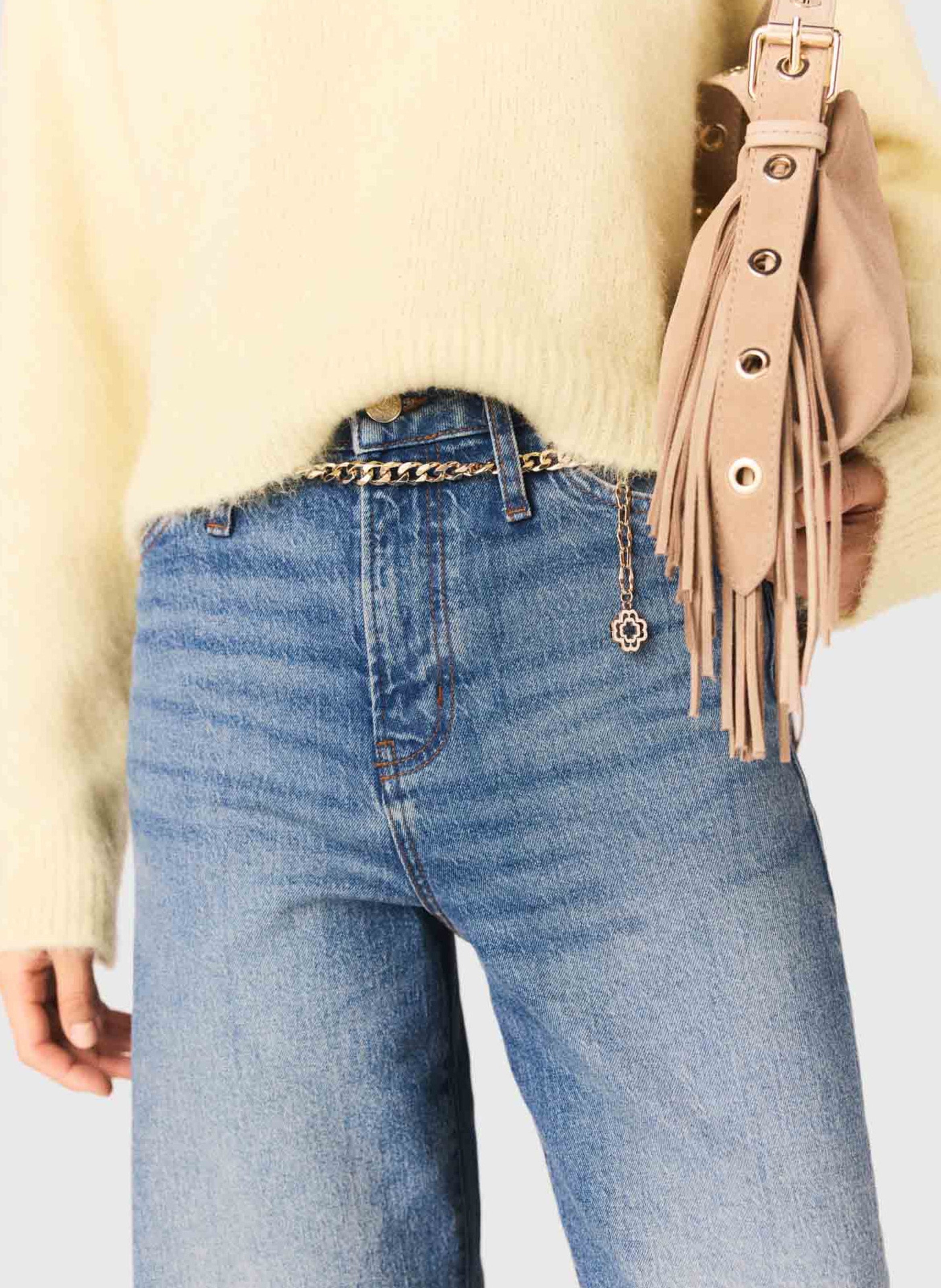 Jean large en denim de coton MAJE Bleu