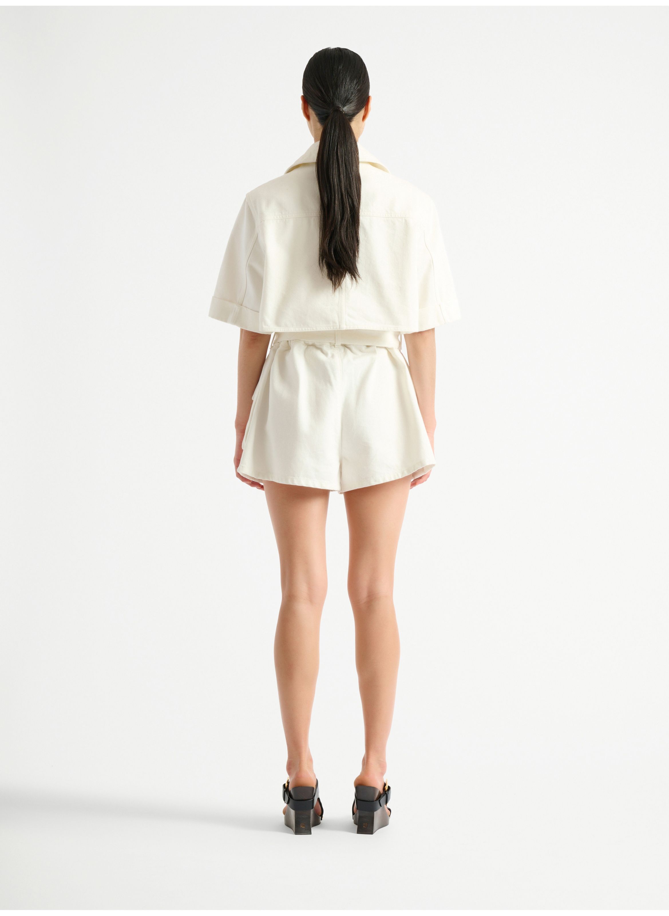 Combinaison ceinturée en denim BALMAIN Blanc