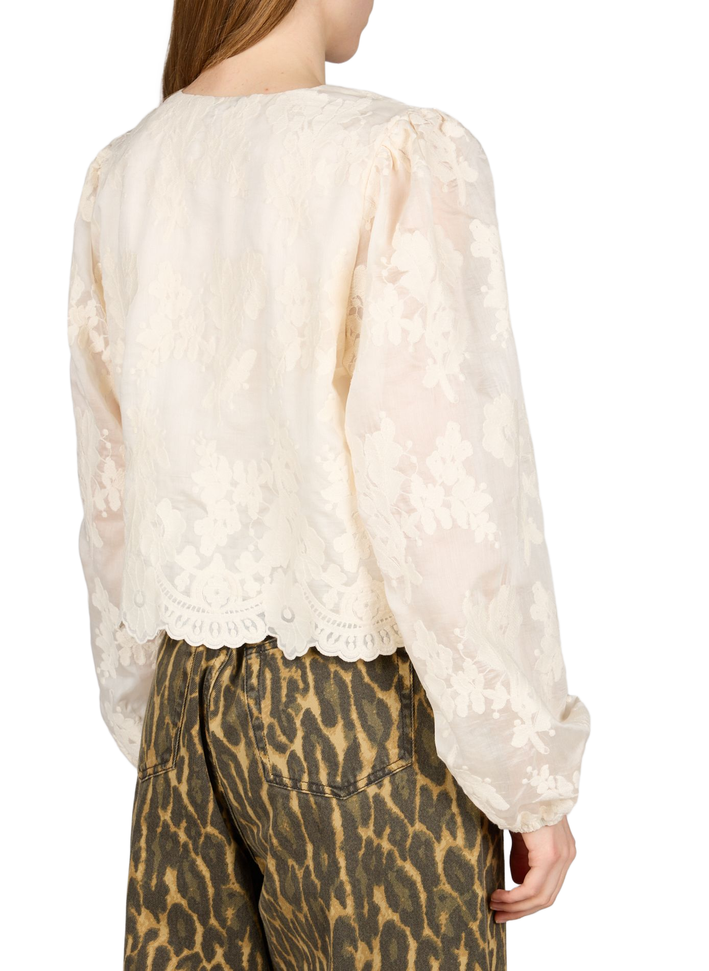Blouse brodée à col V en coton OBJECT Blanc