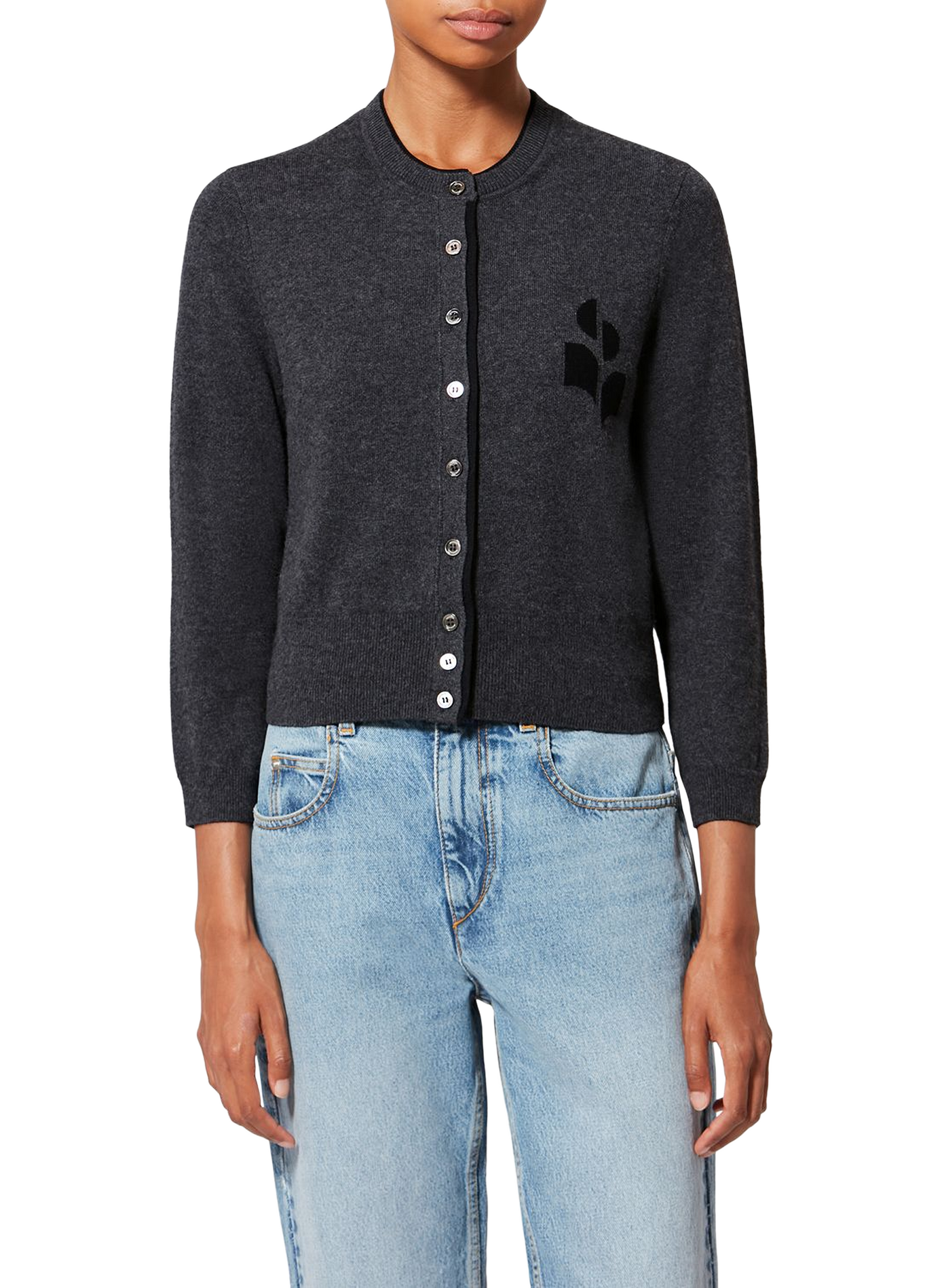 Cardigan mit Logo aus Baumwolle und Wolle ISABEL MARANT Grau