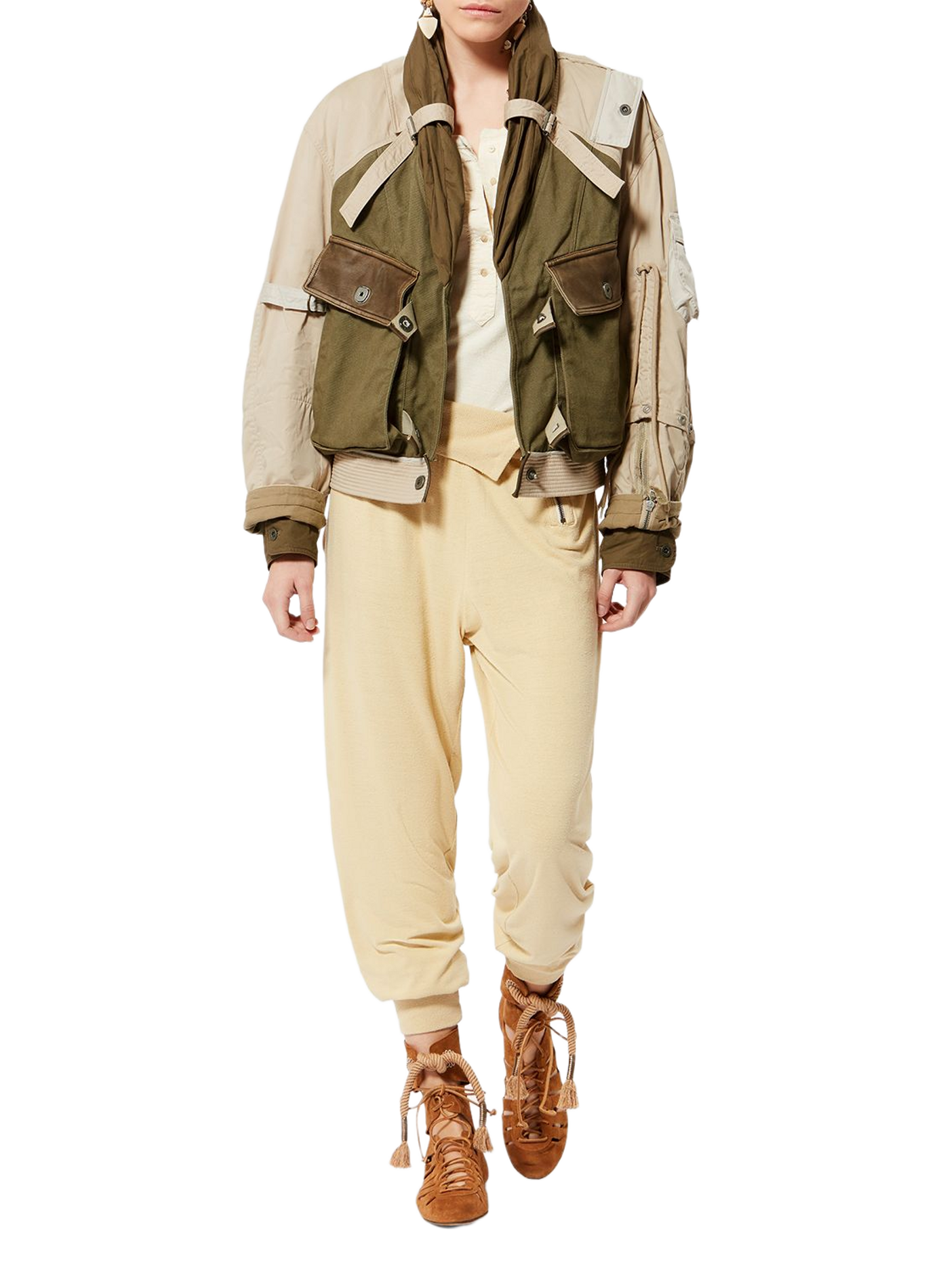 Asymmetric multi-material Julissa jacket ISABEL MARANT Khaki
