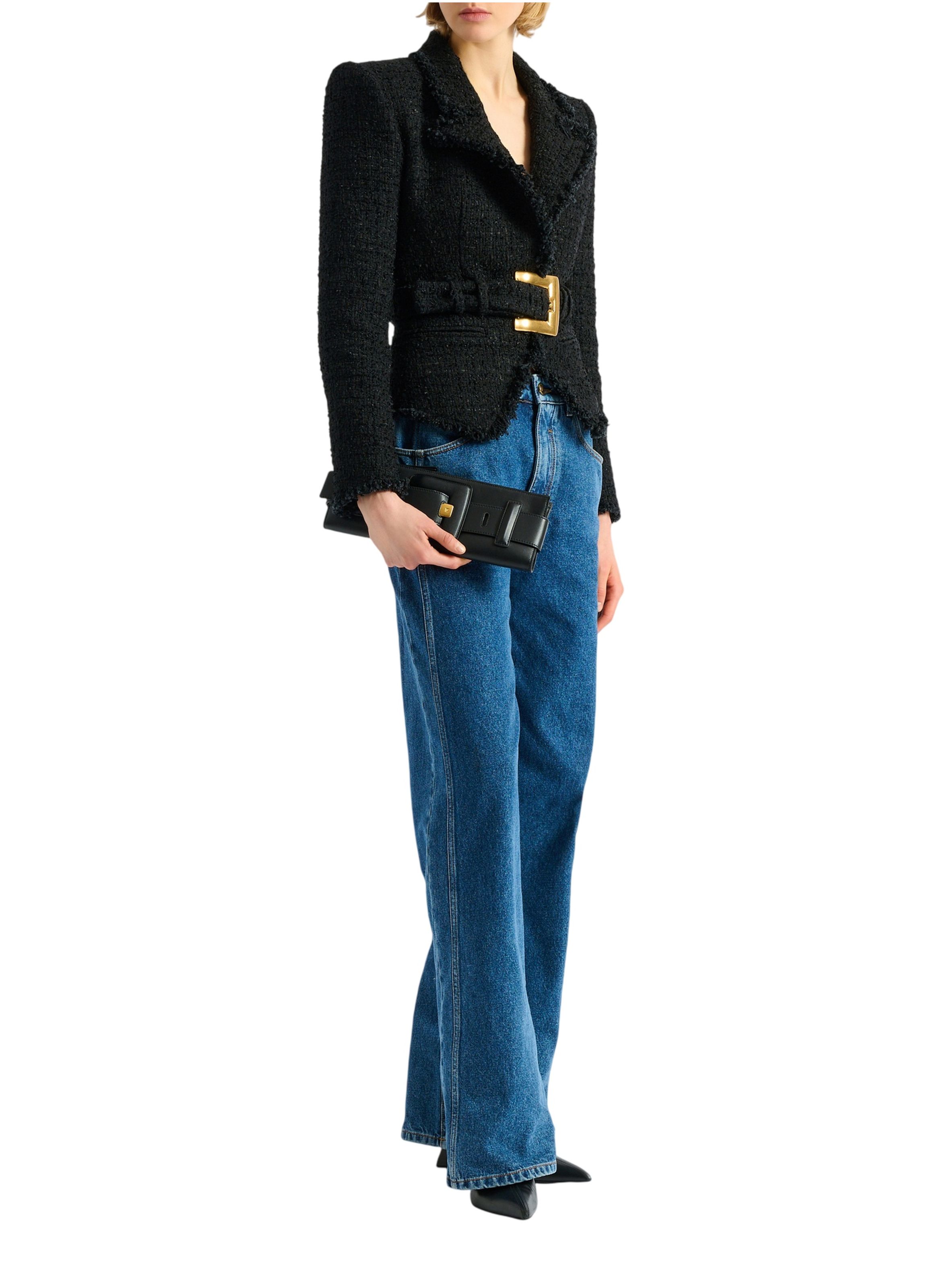 Pochette anthem en cuir lisse BALMAIN Noir