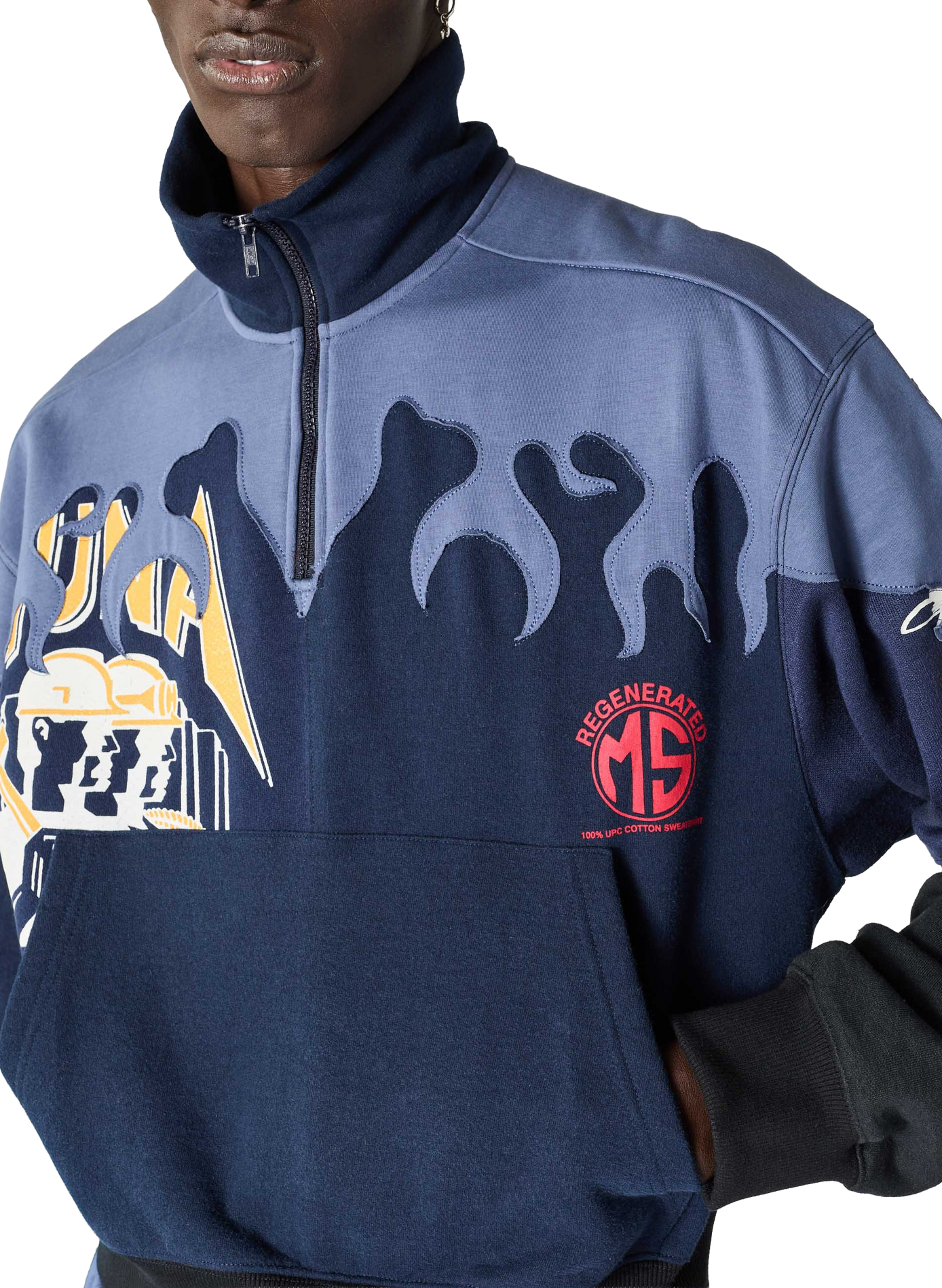 Sweatshirt en jersey upcyclé à patchs fleurs unisexe | Bleu MARINE SERRE Homme