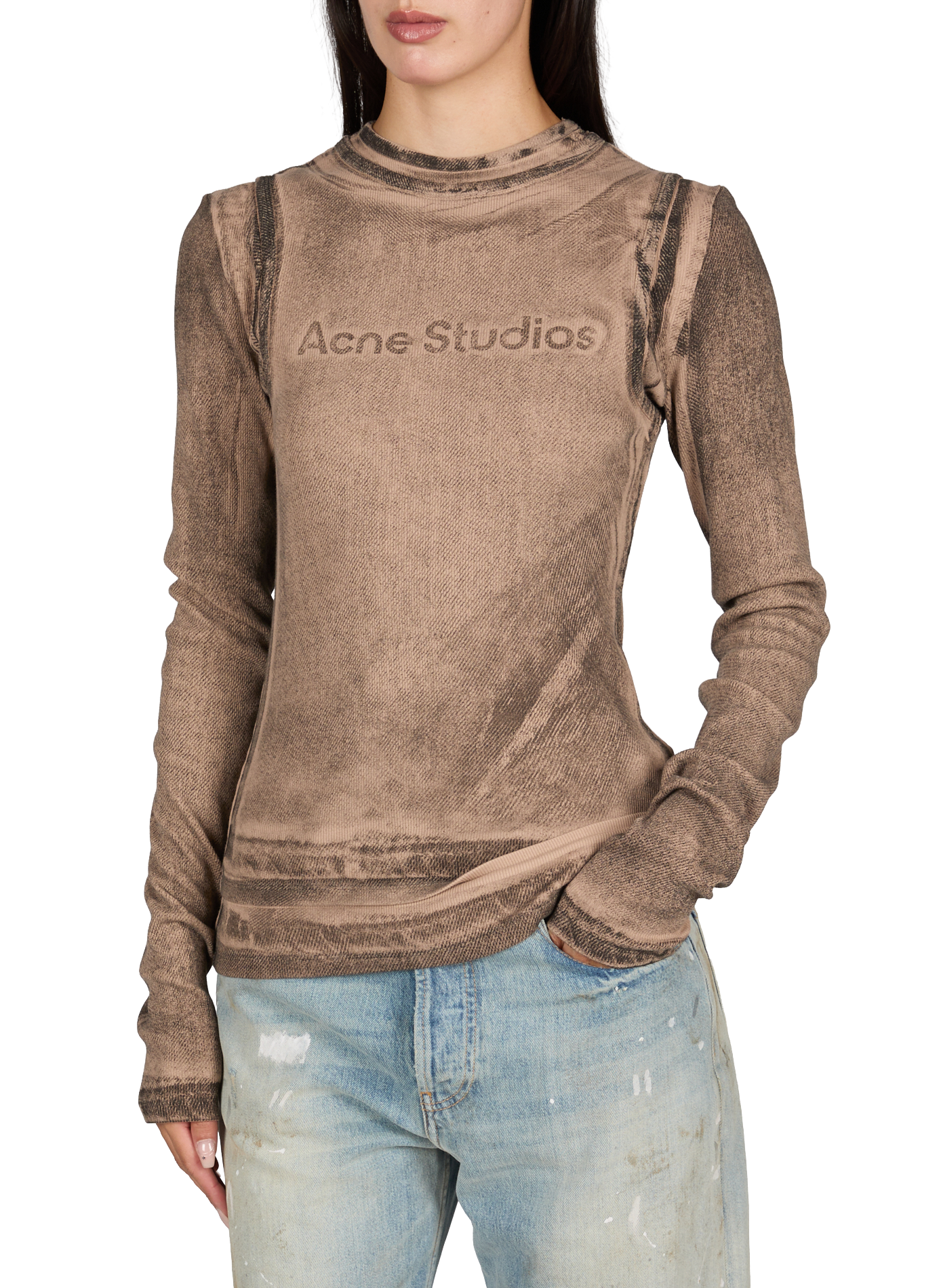 Maglietta a maniche lunghe sovrapposta in misto cotone ACNE STUDIOS Arancione