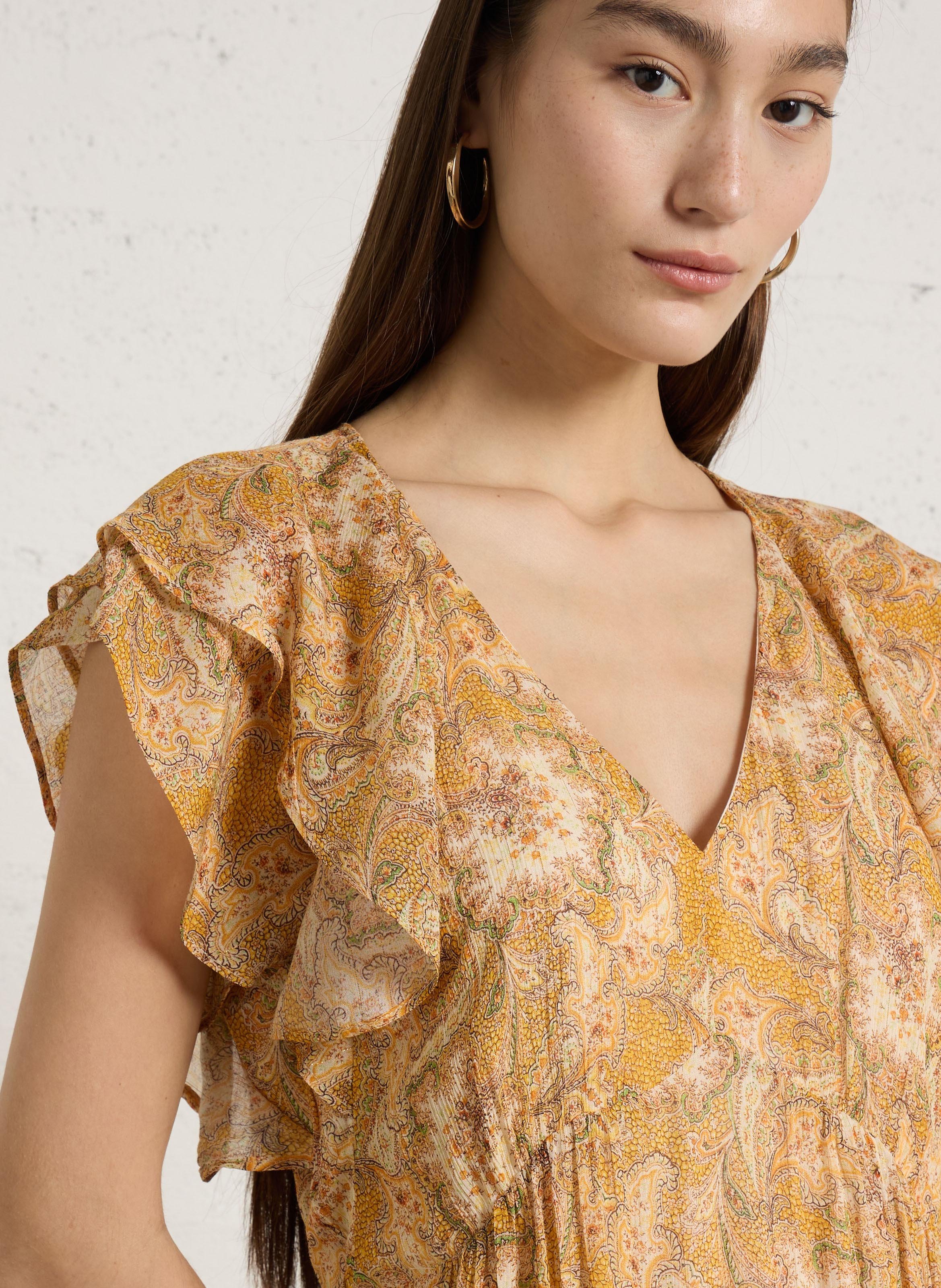 Robe longue col v imprimée bouchra MAISON 123 Doré