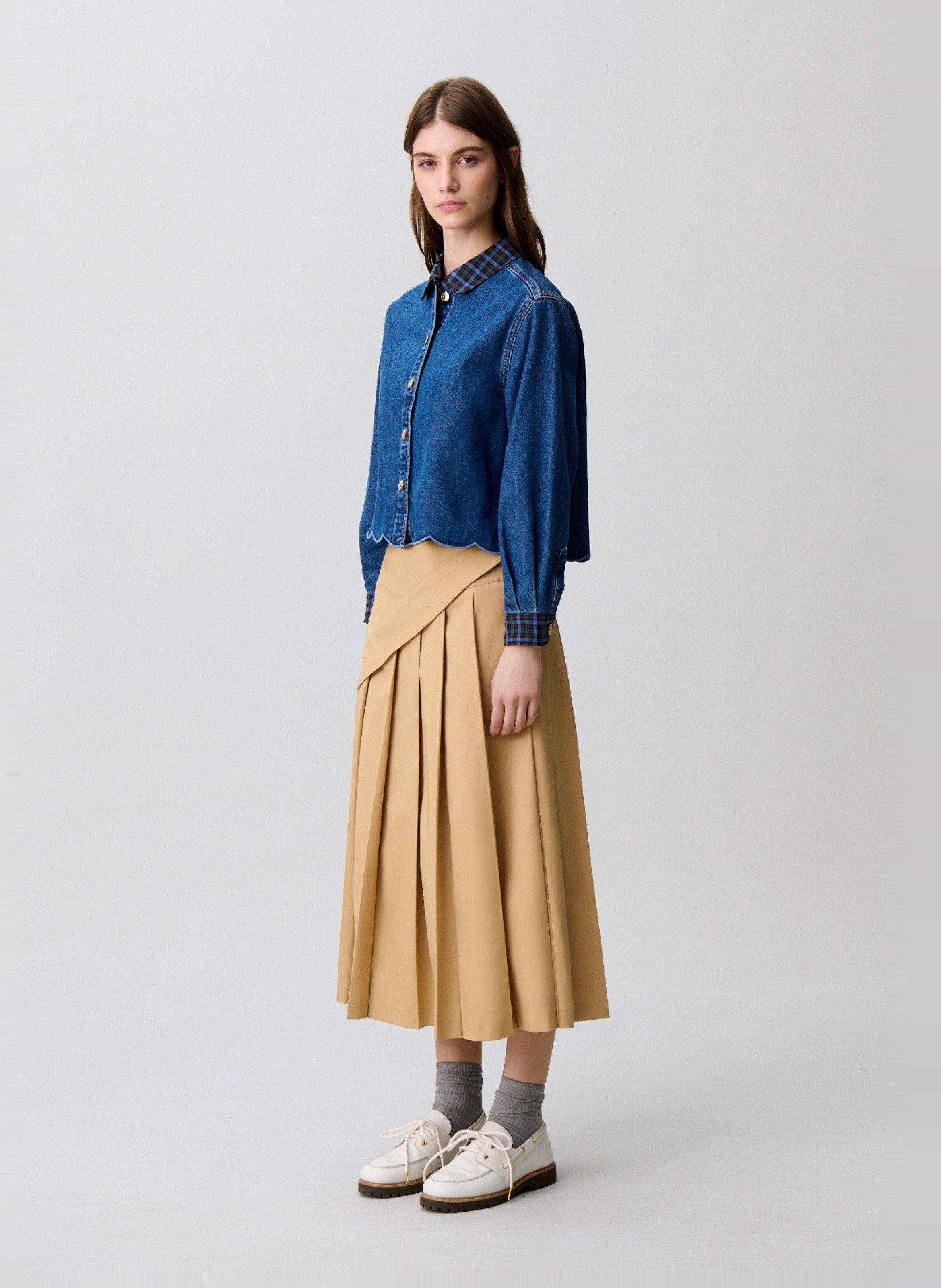 Jupe midi évasée plissée CLAUDIE PIERLOT Beige