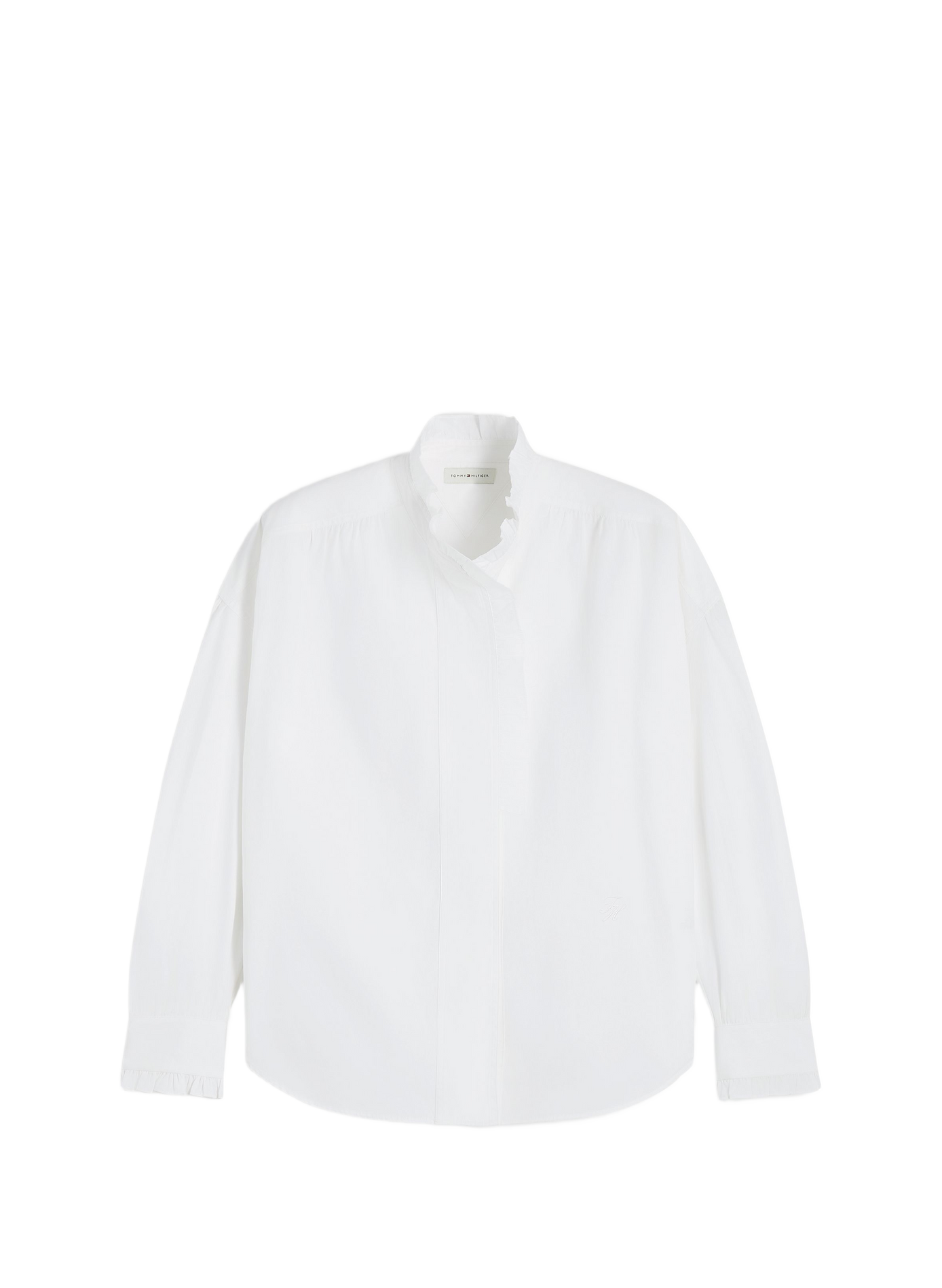Blouse droite col v à volants en coton TOMMY HILFIGER Blanc