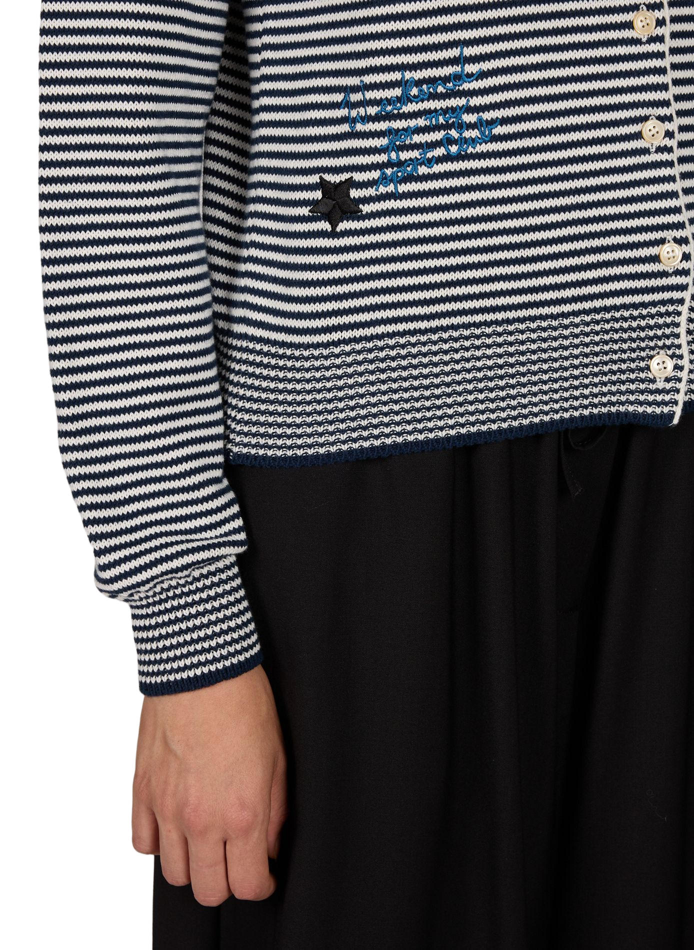 Cardigan droit col rond brodé en coton mélangé MAX MARA WEEK END Bleu