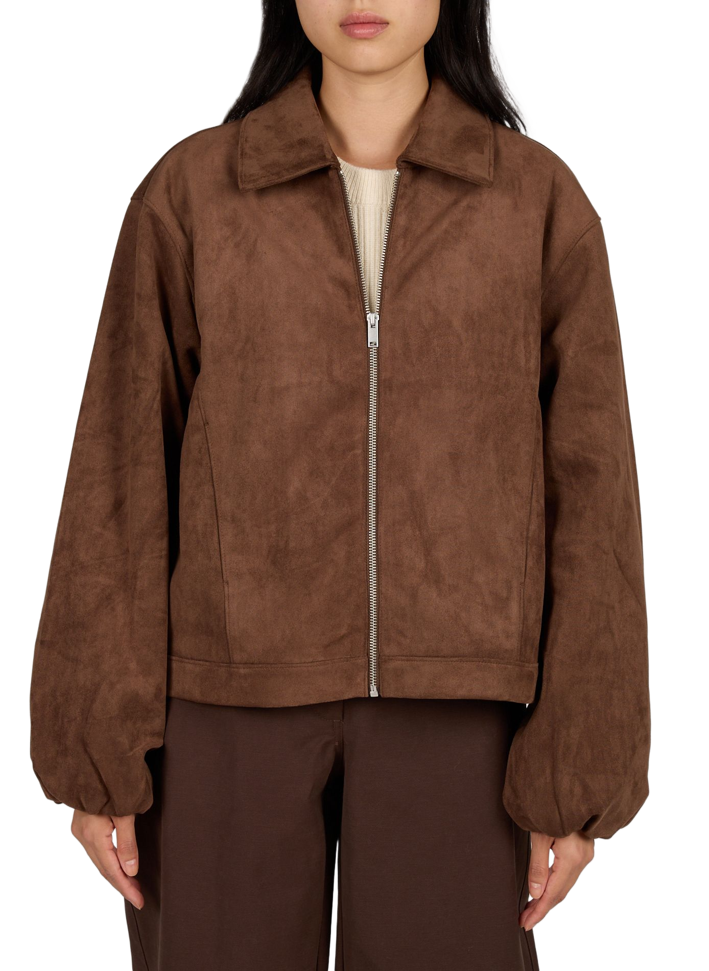 Faux suede bomber jacket OBJECT Brown