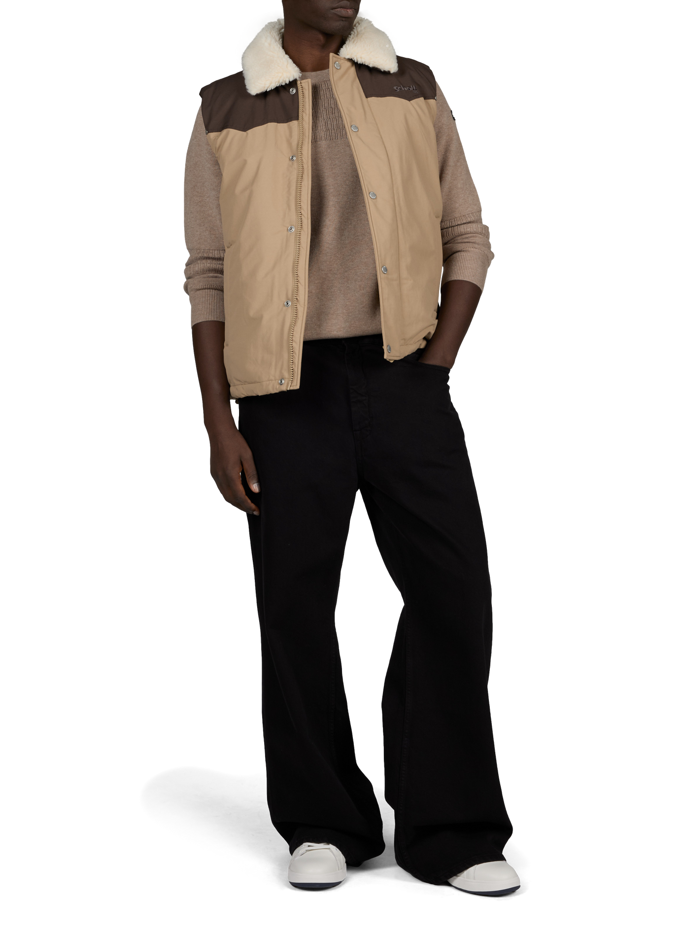 Baylerv straight sleeveless jacket in cotton blend SCHOTT Beige