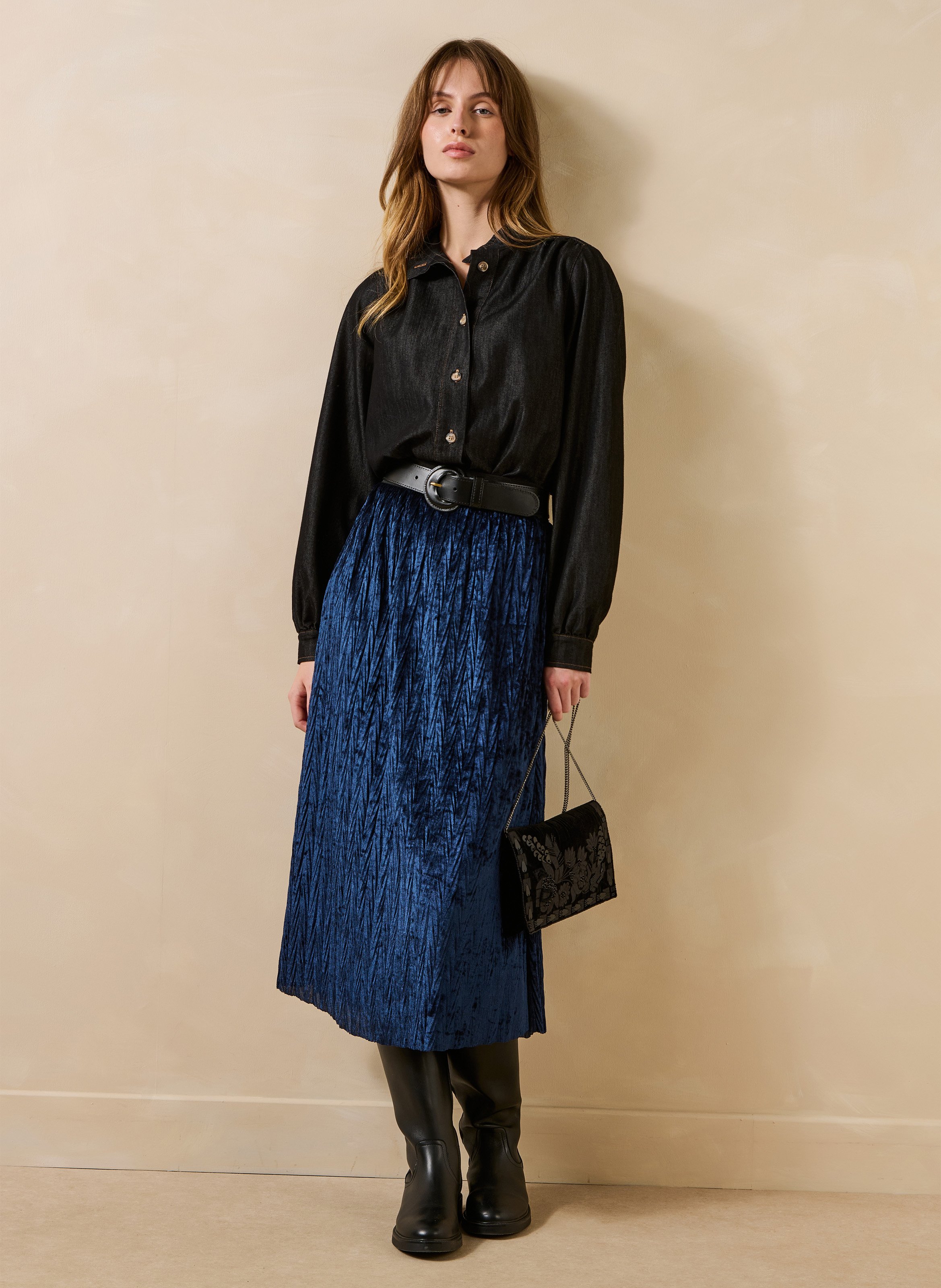 Uitlopende midi-rok van fluweel LA FEE MARABOUTEE Blauw
