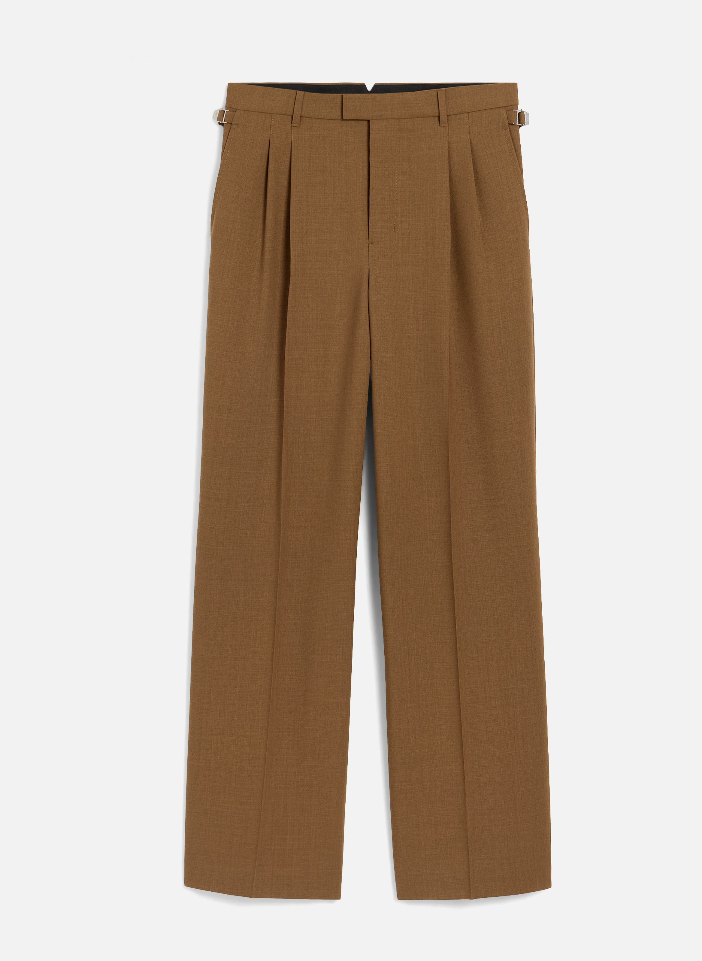 Pantalon large avec pattes de serrages en laine AMI PARIS Marron