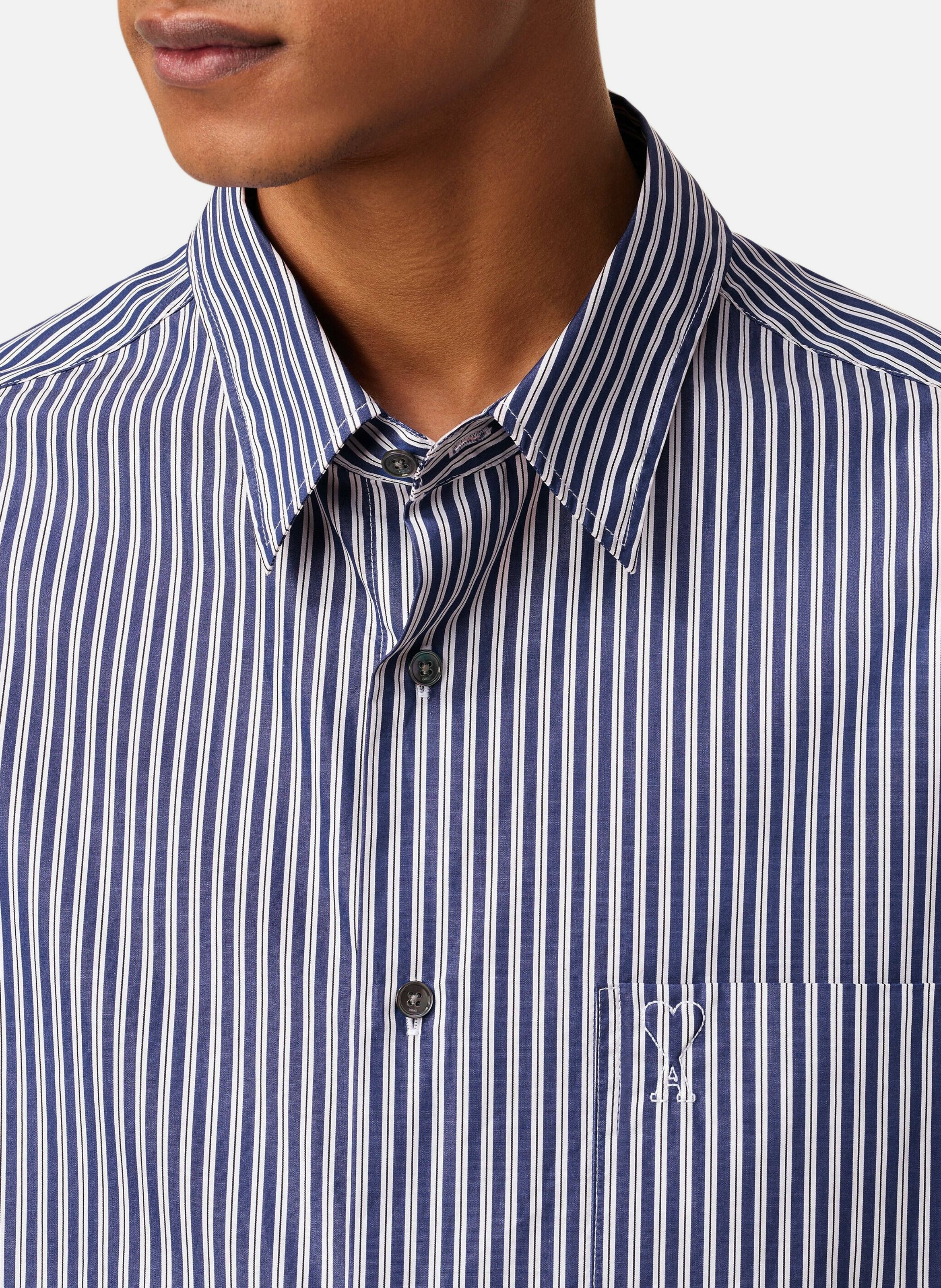 Chemise boxy rayée ami de coeur  en coton unisexe AMI PARIS Bleu
