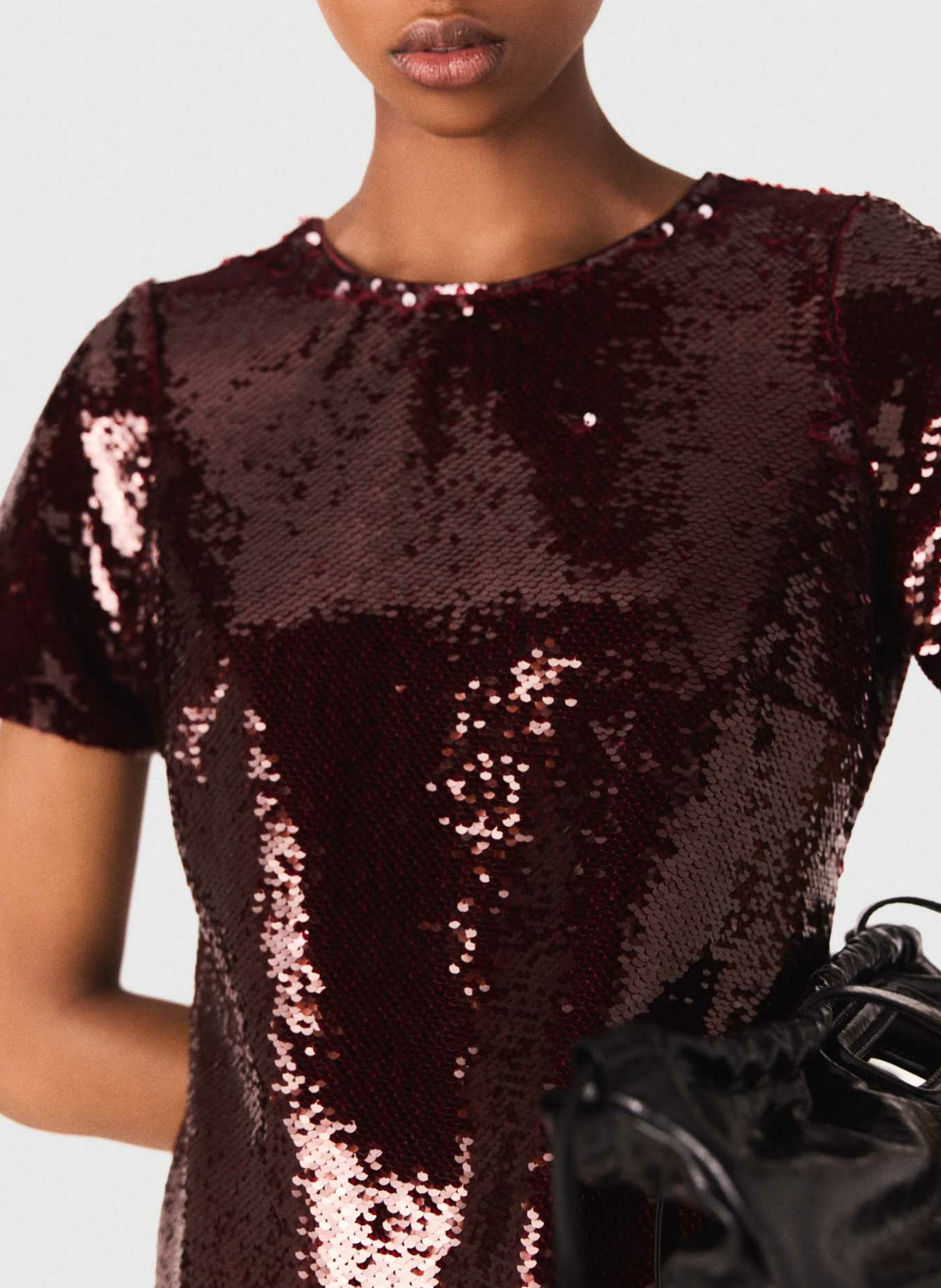 Robe courte col rond à sequins MAJE Rouge