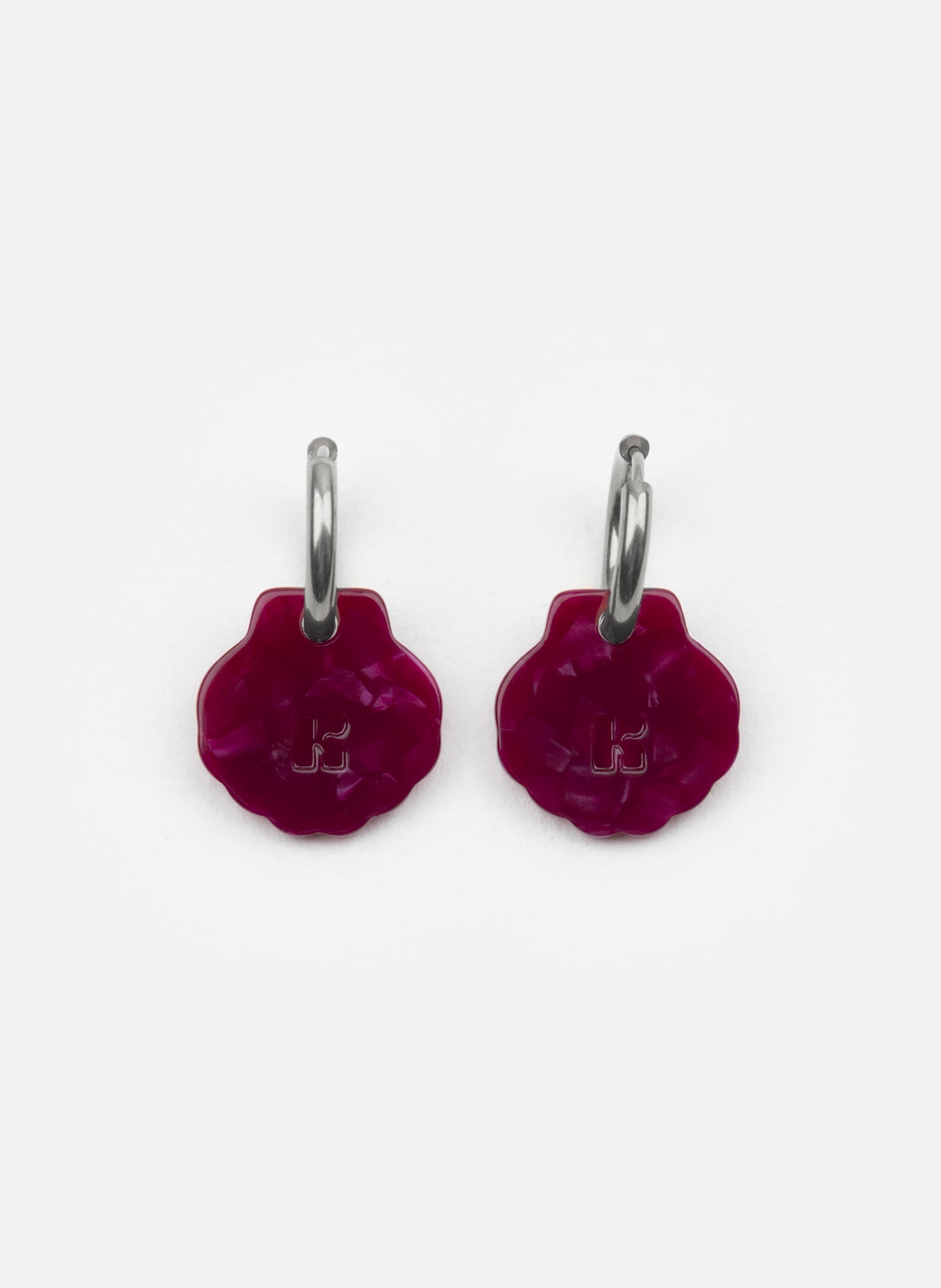 Boucles d'oreilles baby mermaid avec anneaux en acier inoxydable argenté KURAGE GINZA Rouge