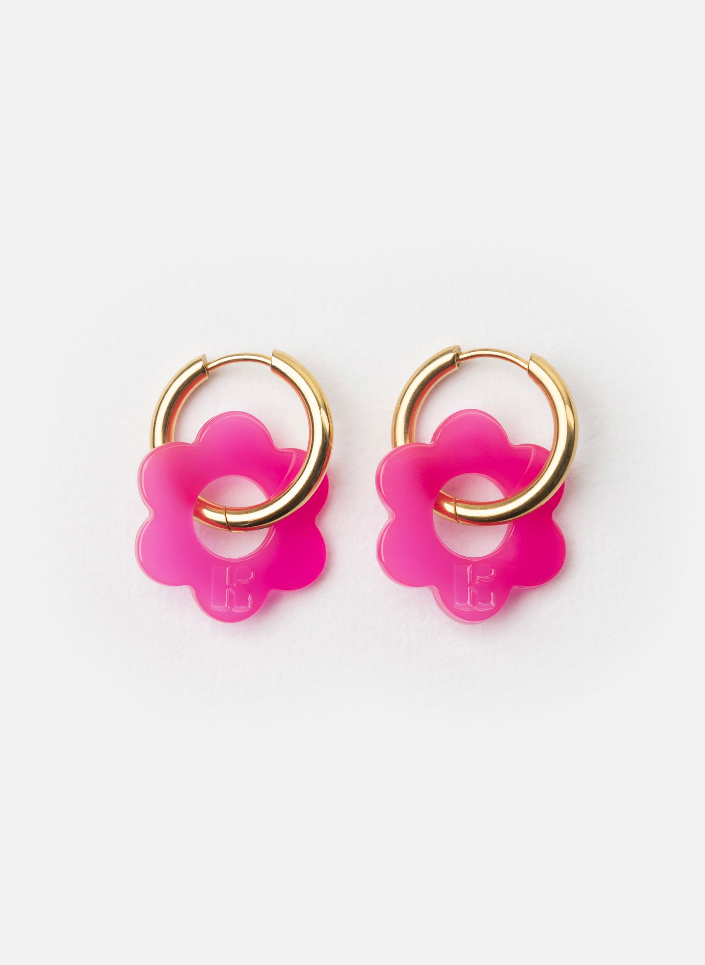 KURAGE GINZA Boucles d'oreilles baby fleurette avec anneaux en acier inoxydable doré Rose