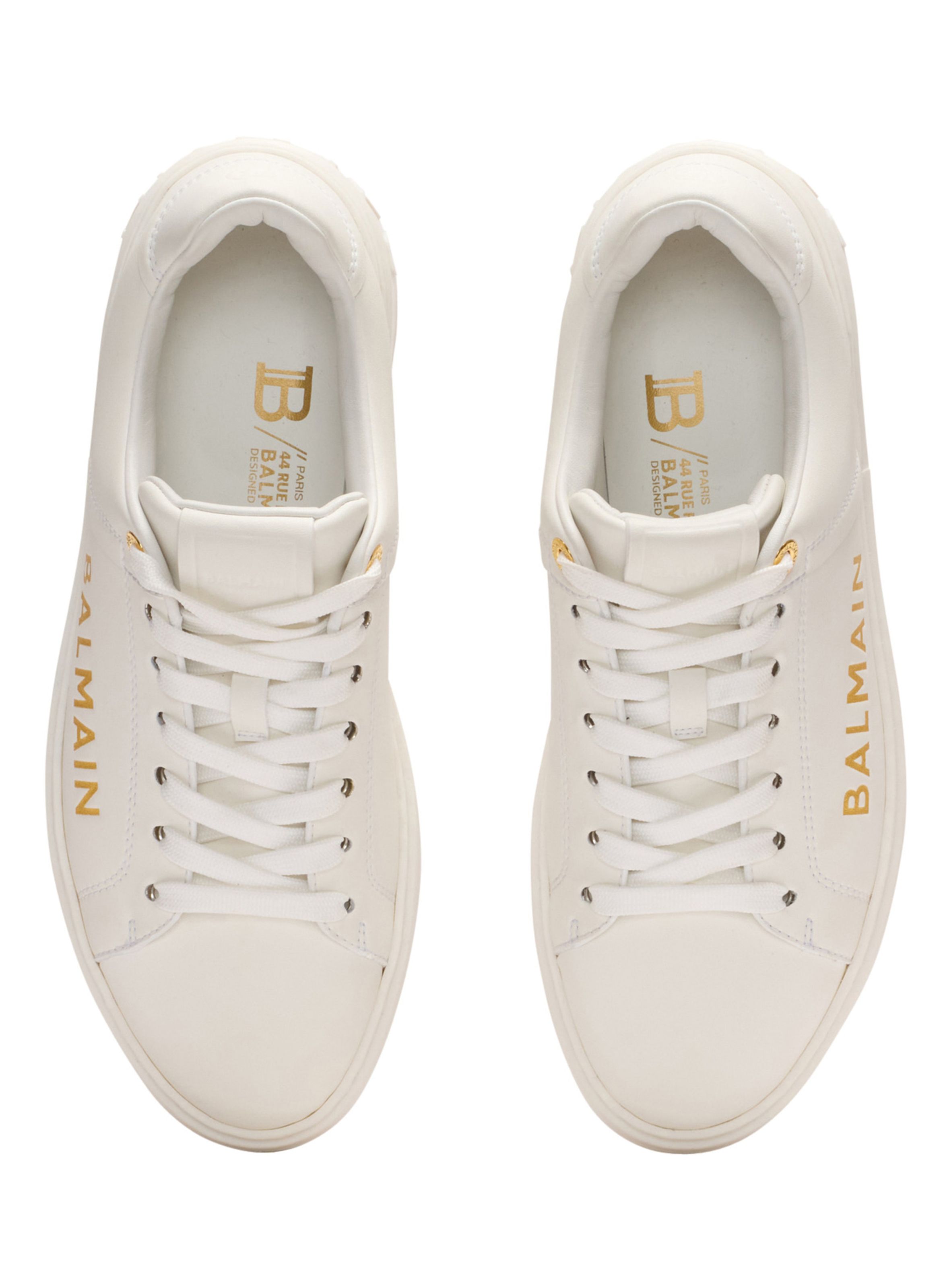 Baskets b-court en cuir de veau à imprimé BALMAIN Blanc