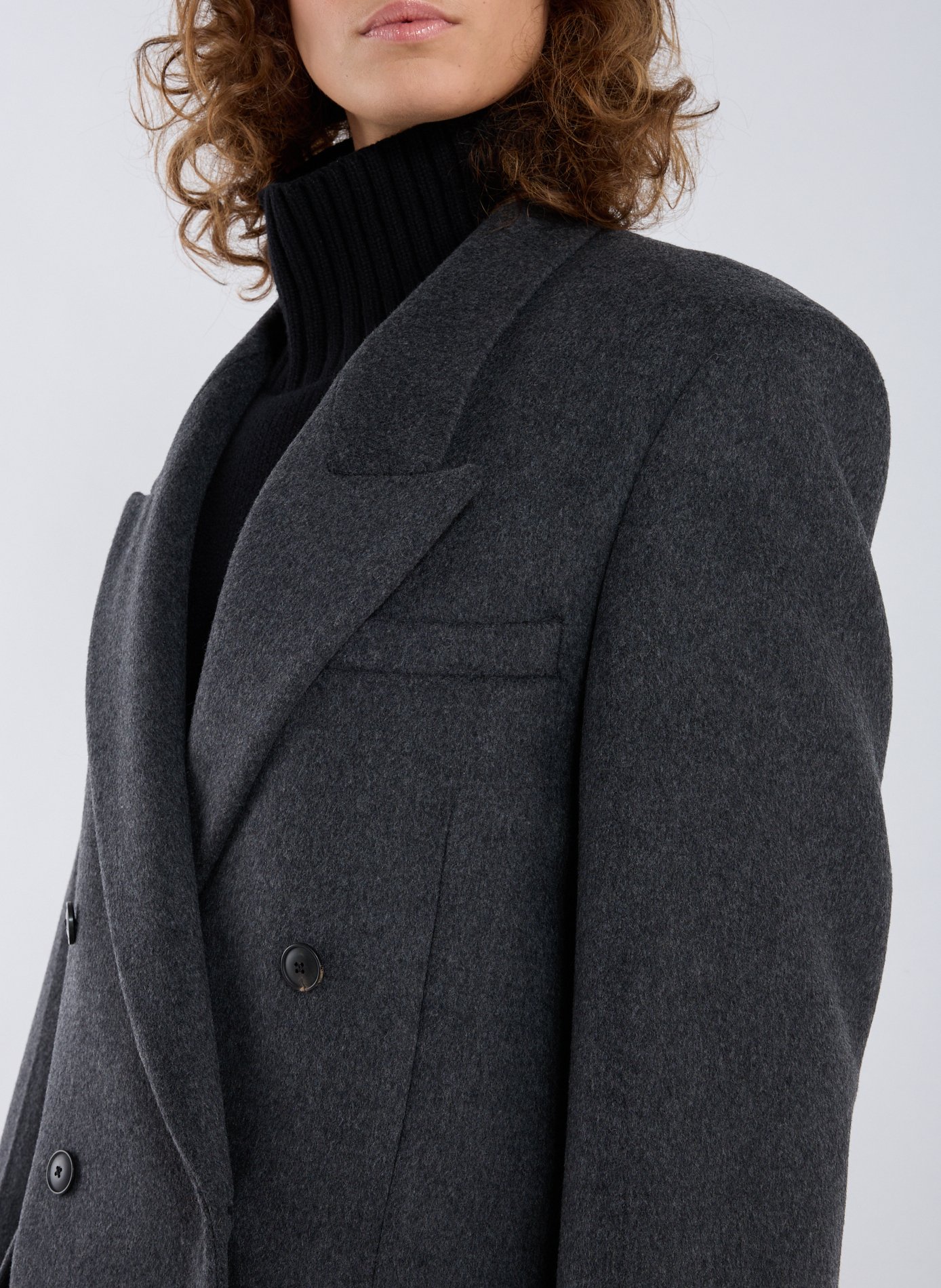Fitted long coat in blended wool ROHE FRAMES Grey
