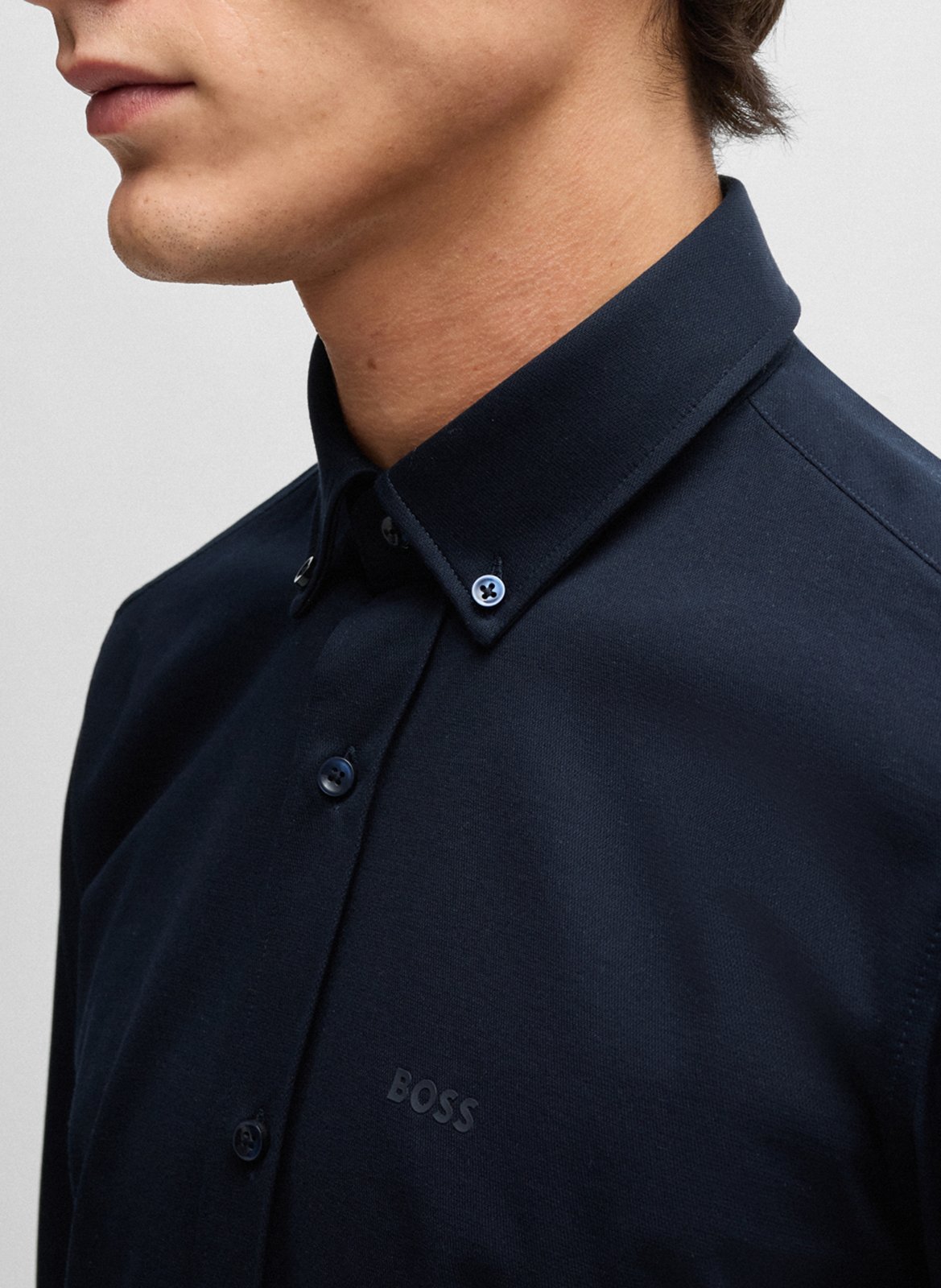 Chemise regular-fit à col classique en coton mélangé BOSS Bleu