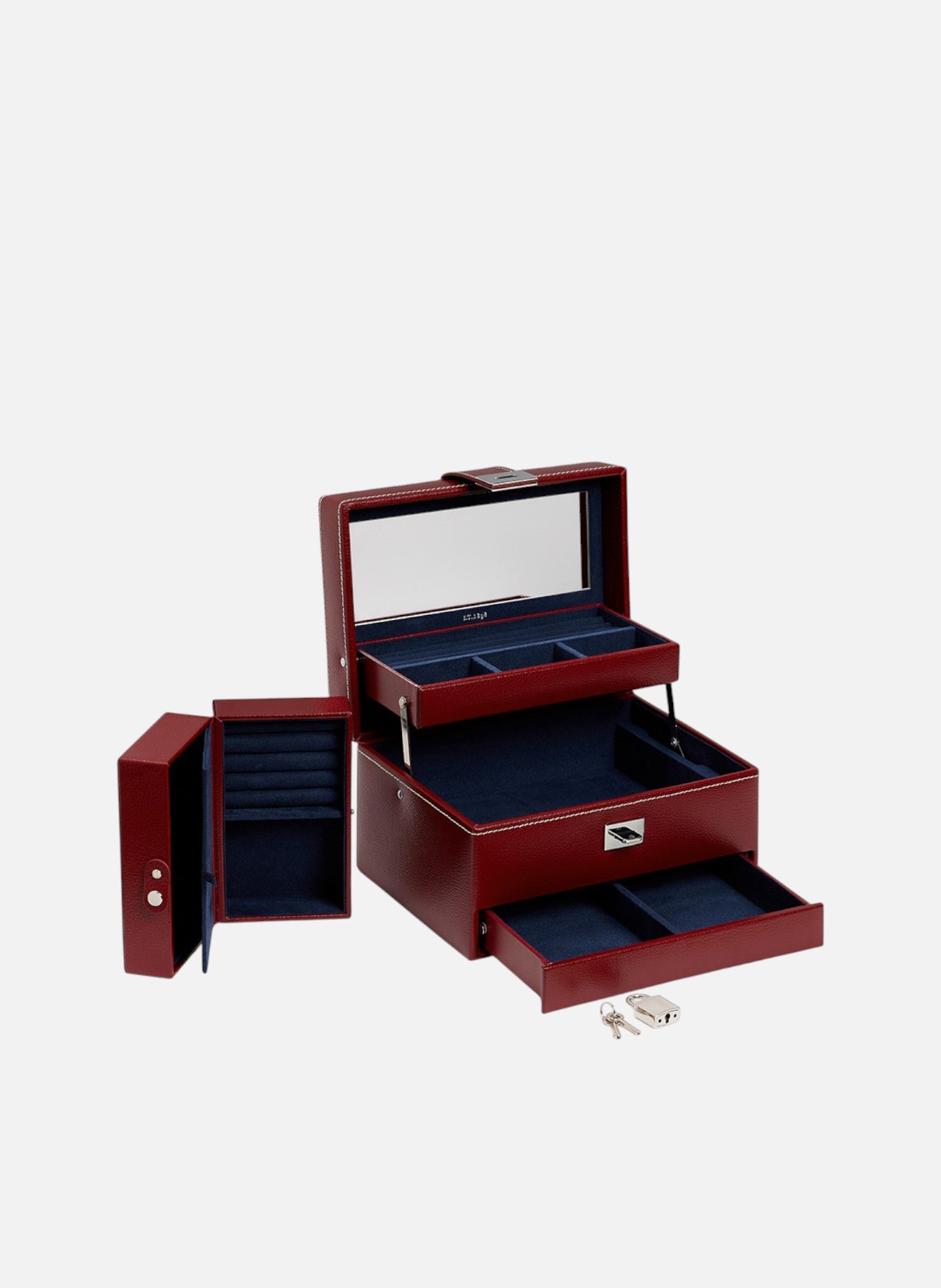 Boite à bijoux moyen modèle ouverture automatique en cuir LE TANNEUR Rouge