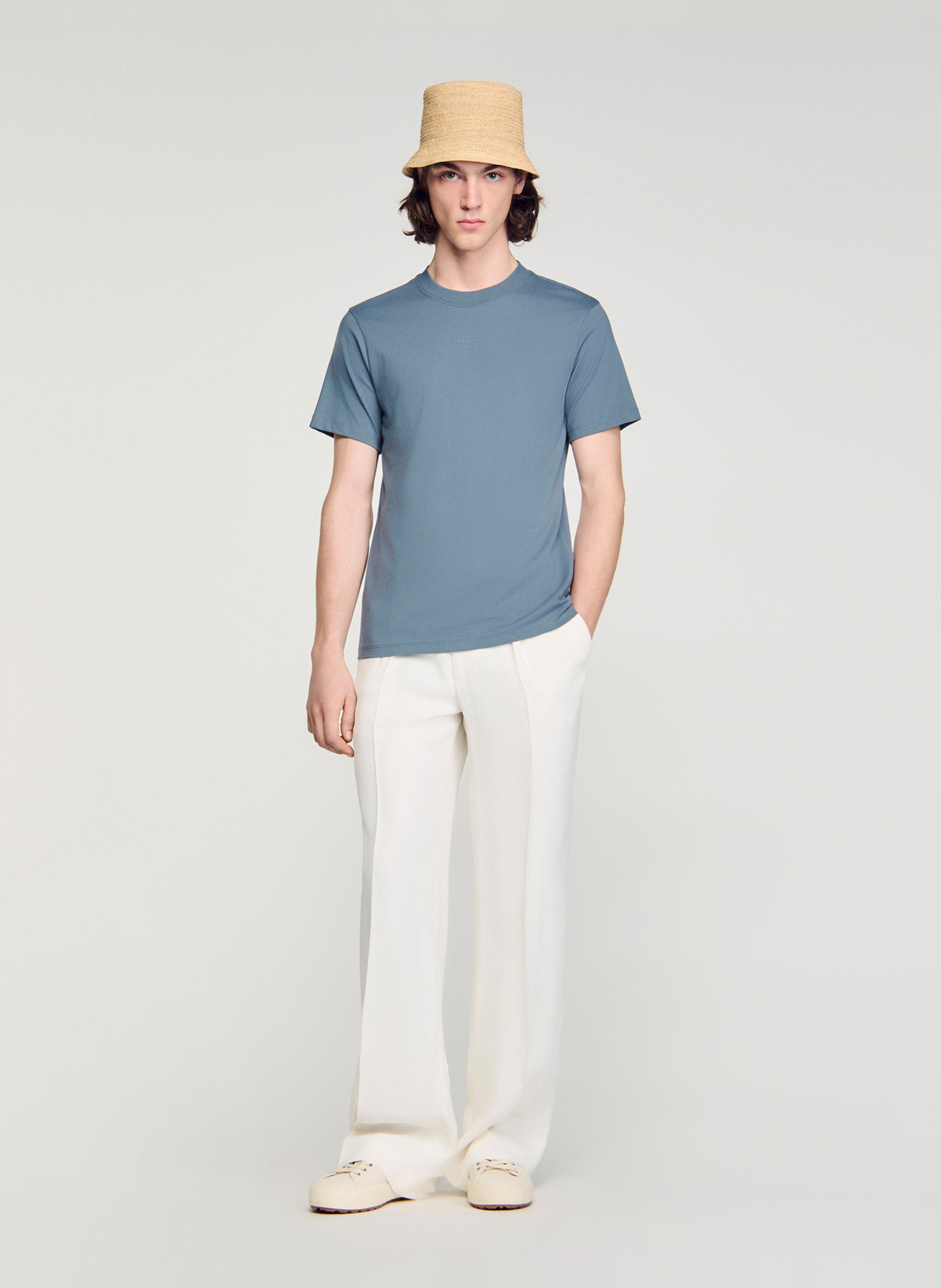 Tee-shirt col rond en coton SANDRO Gris