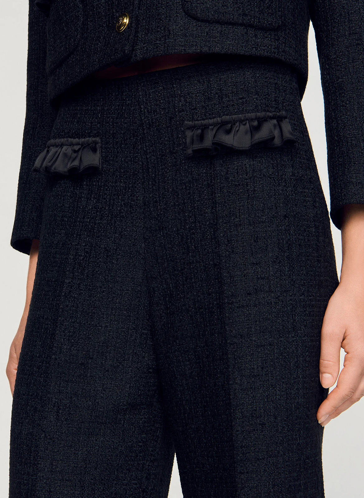 Pantalon tailleur taille haute en tweed SANDRO Noir