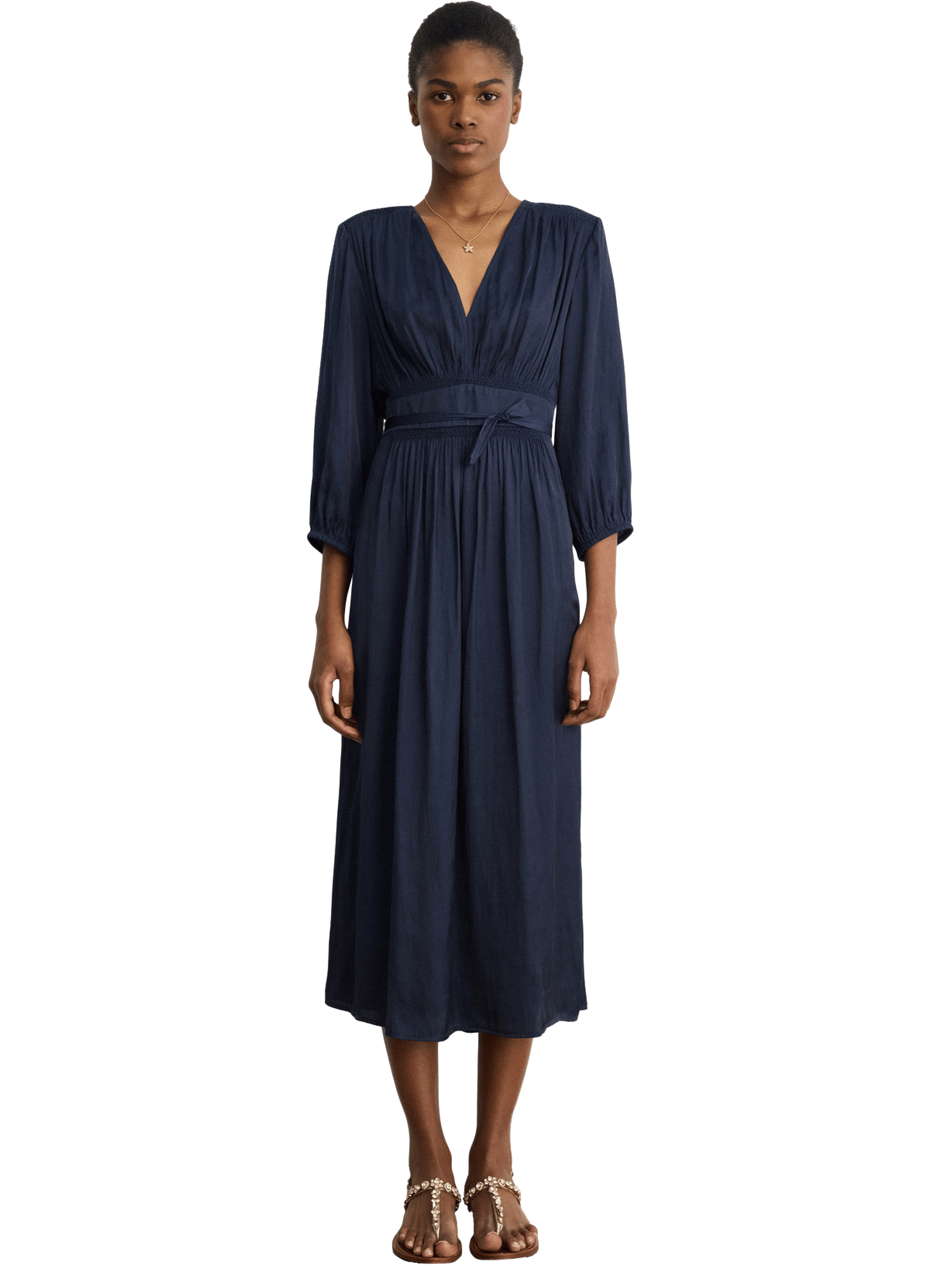 Robe en satin au décolleté croisé - aliaa PABLO Bleu