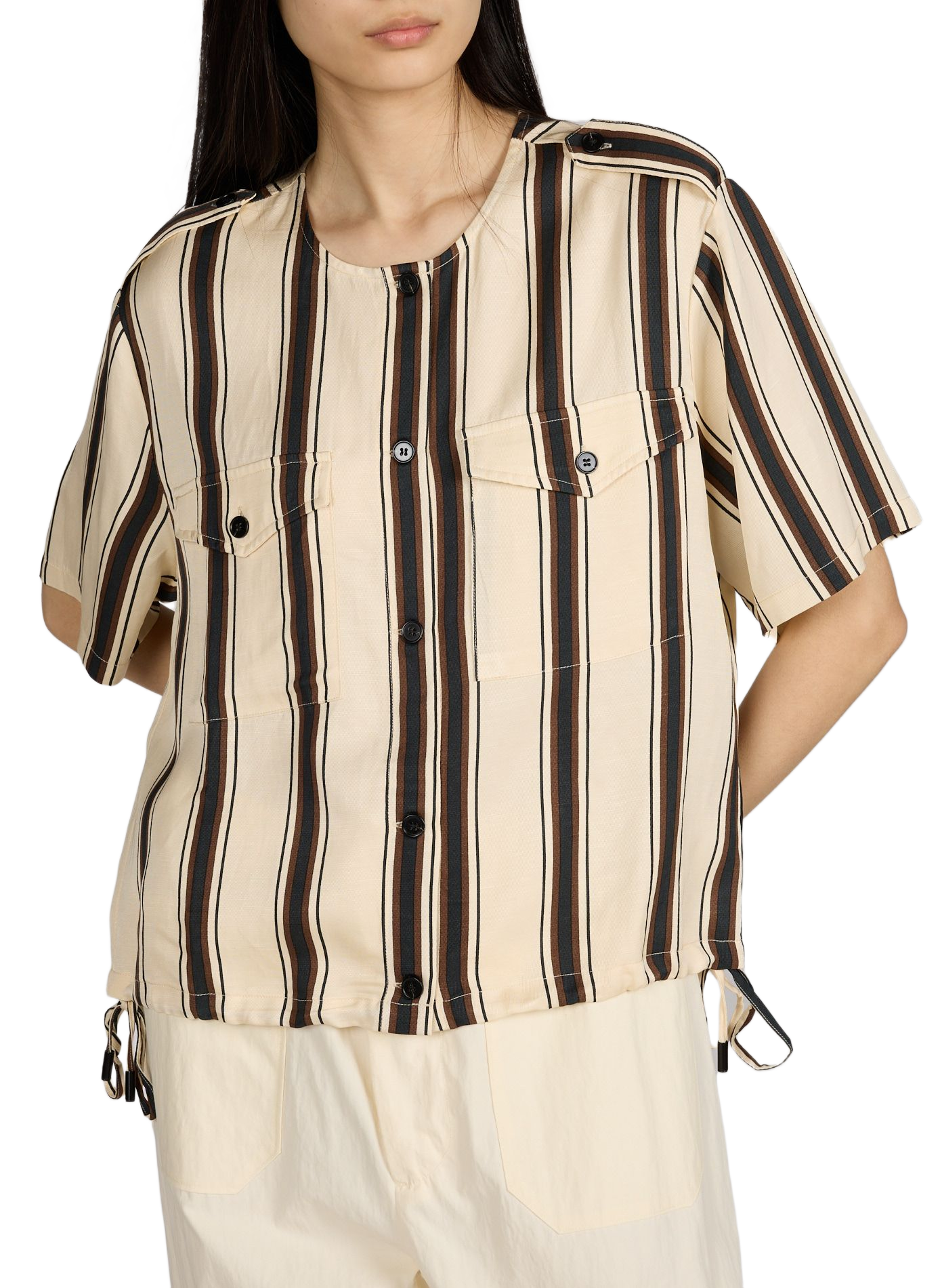 Chemise à rayures en lin mélangé SUNCOO Beige