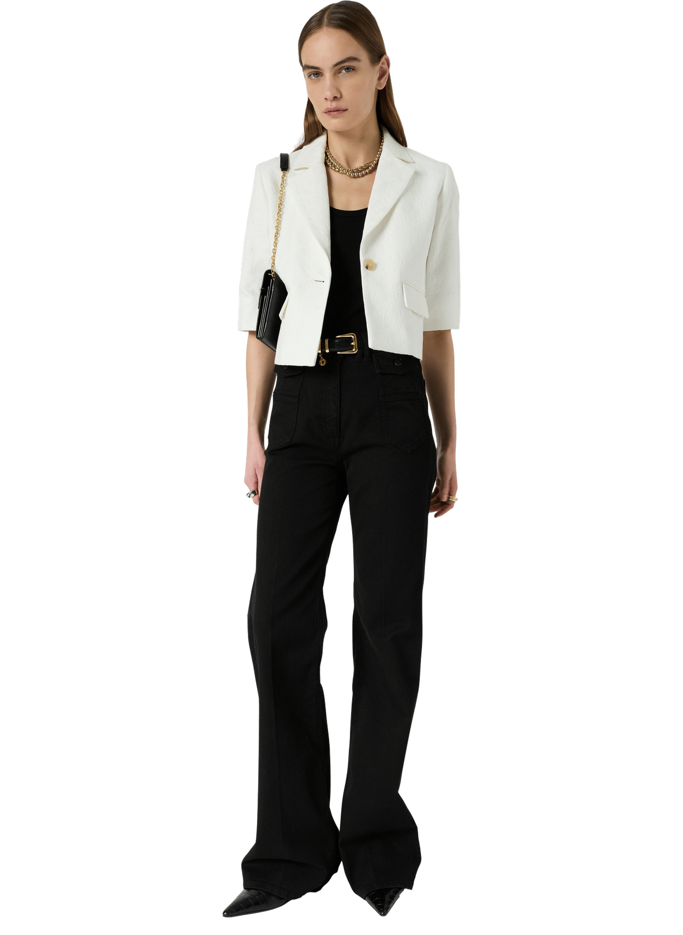Veste de tailleur courte en jacquard- tracy GERARD DAREL Blanc