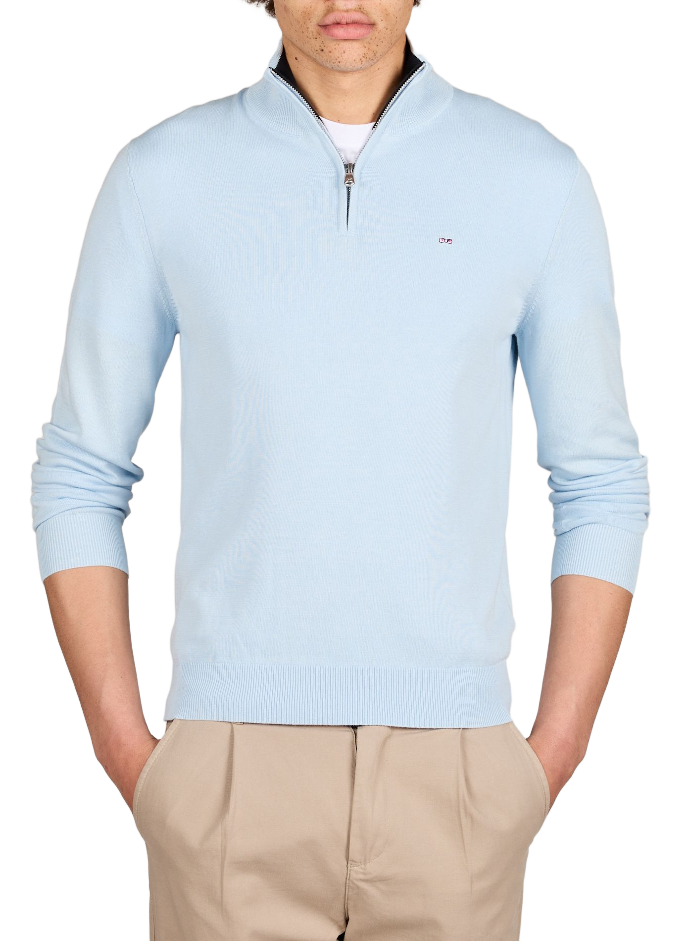 Pull droit col montant en coton EDEN PARK Bleu