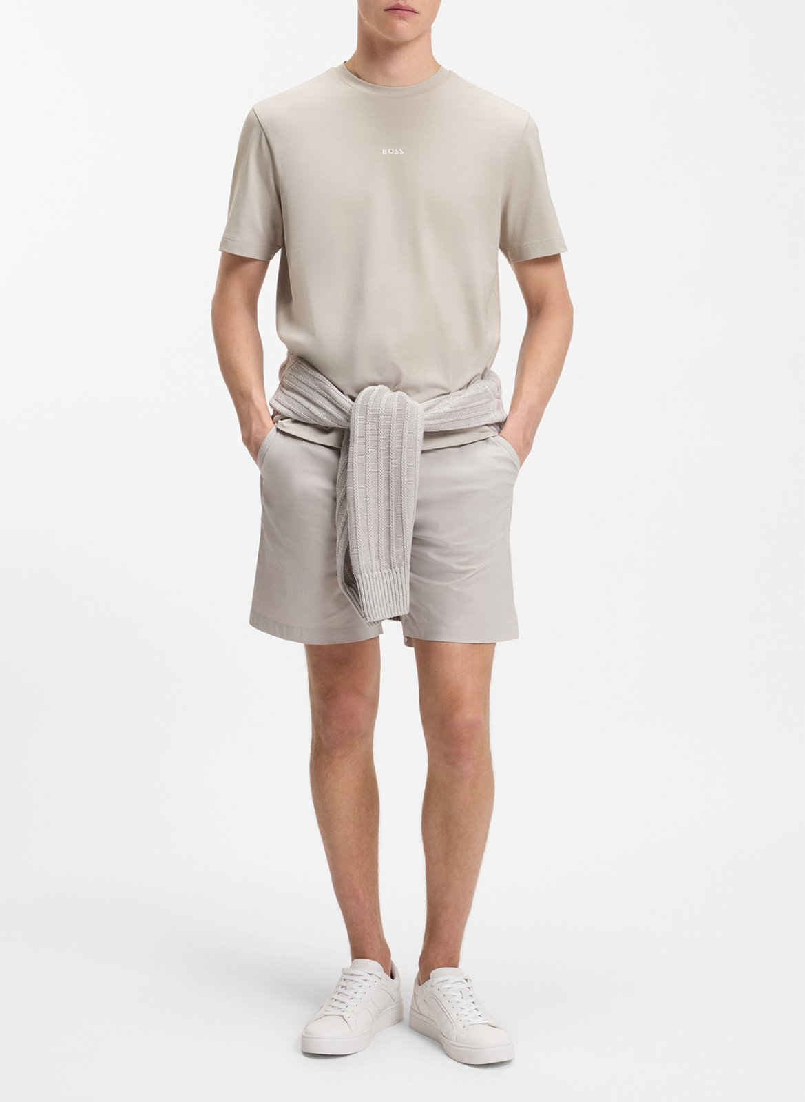 Tee-shirt col rond en coton mélangé BOSS Argent