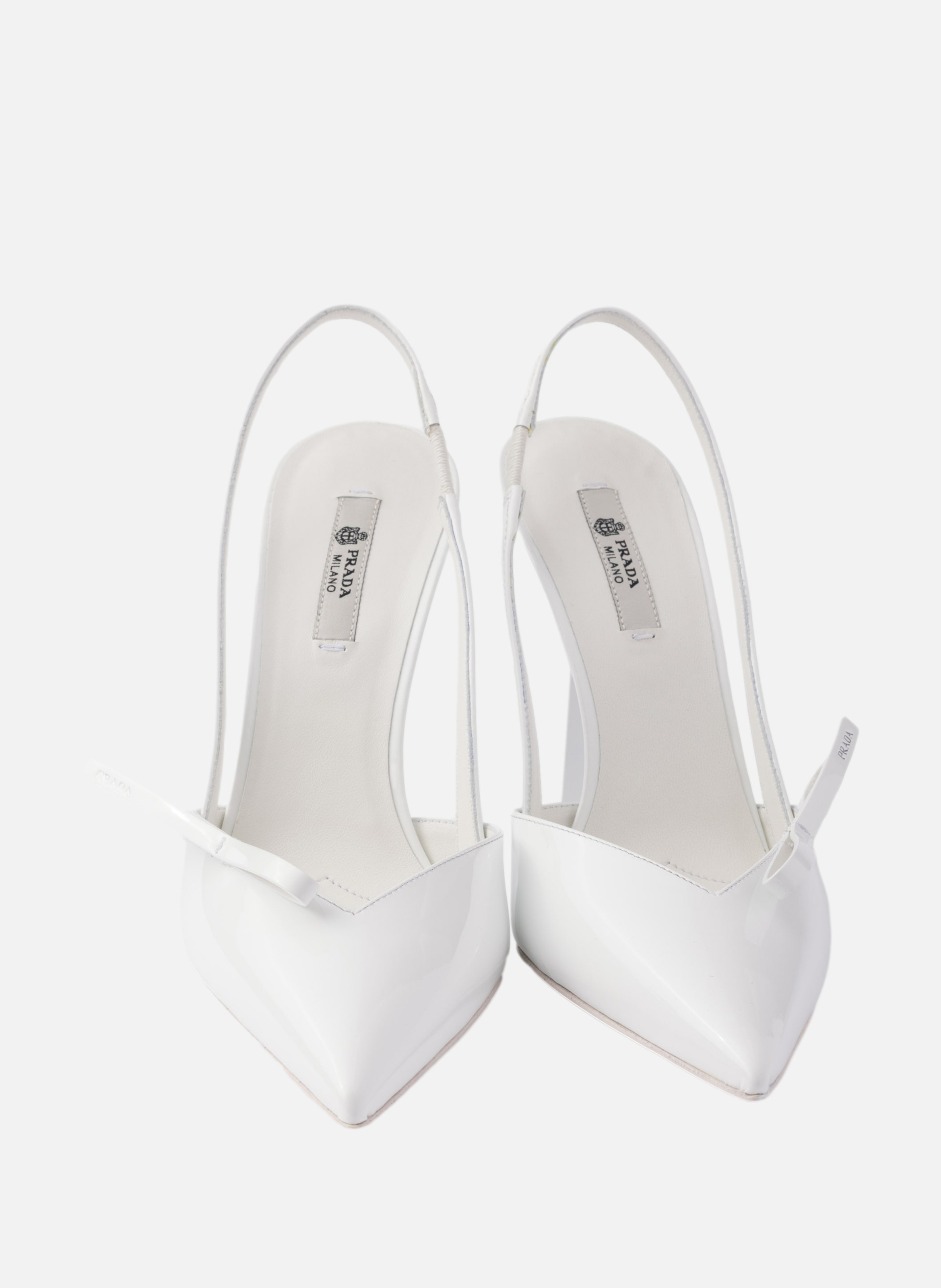 Escarpins à bride arrière en cuir verni PRADA Blanc