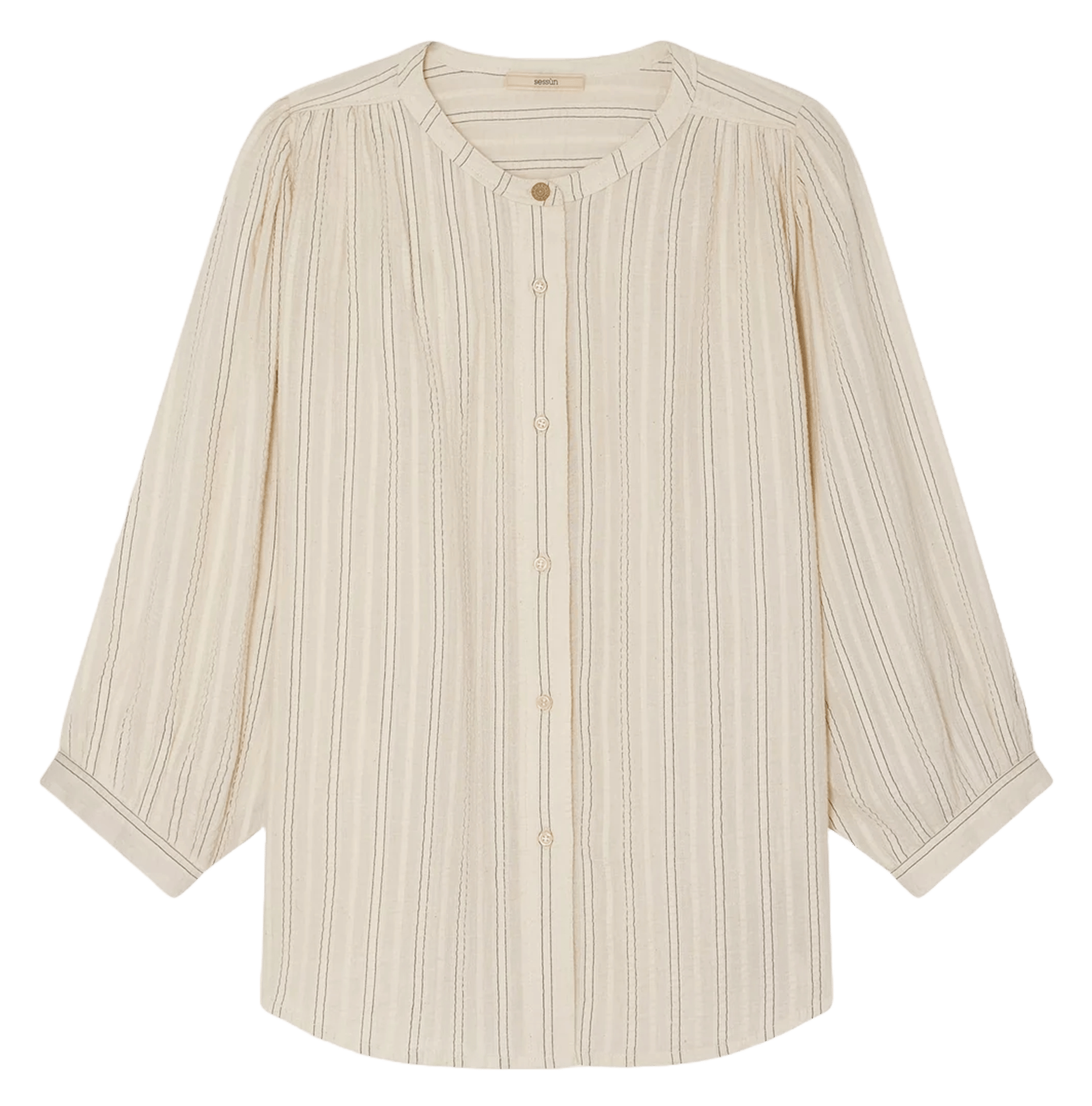 Chemise ample col mao en coton bio a view SESSUN Beige