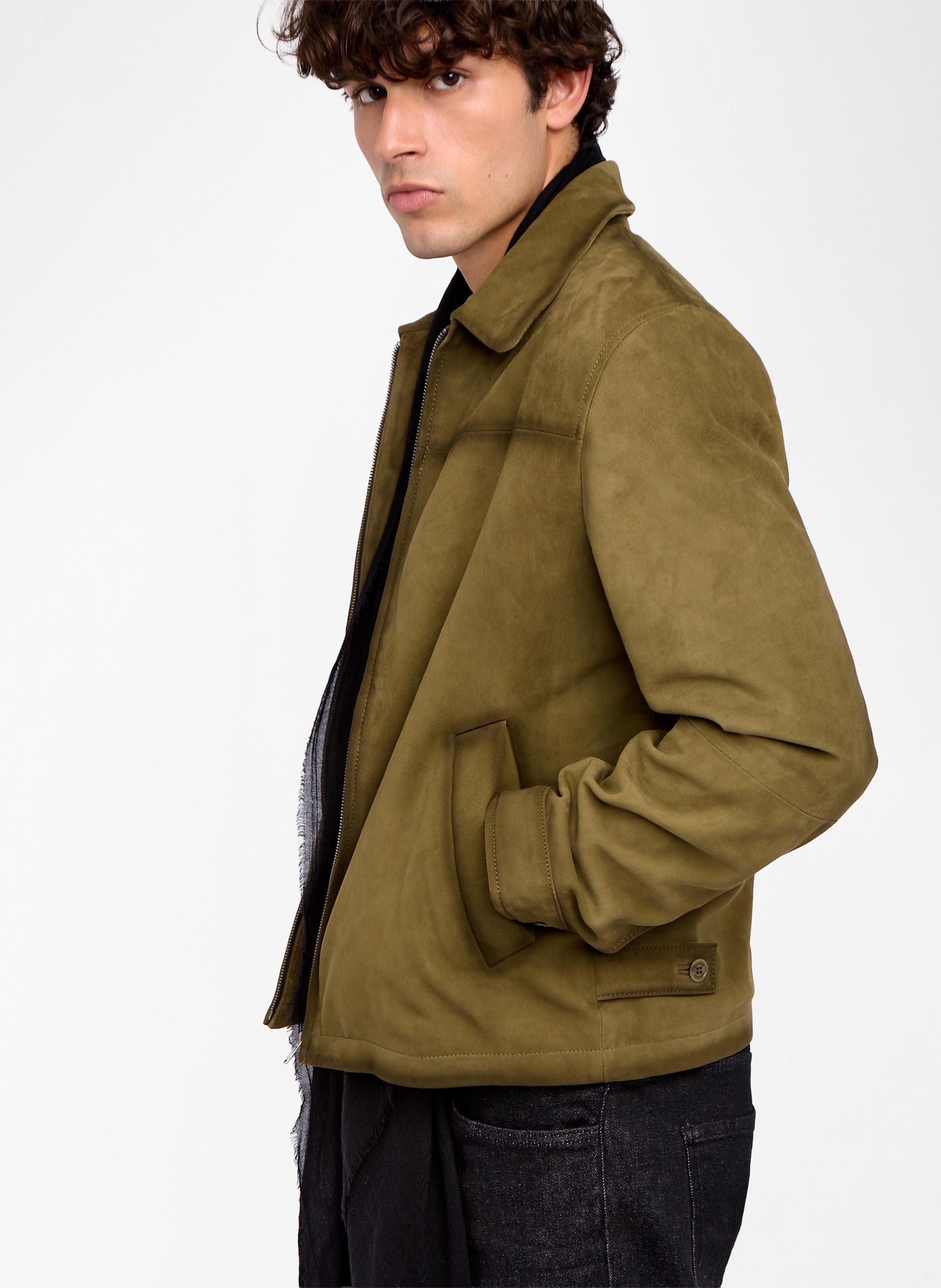 Veste droite col classique en cuir loumy ZADIG&VOLTAIRE Kaki