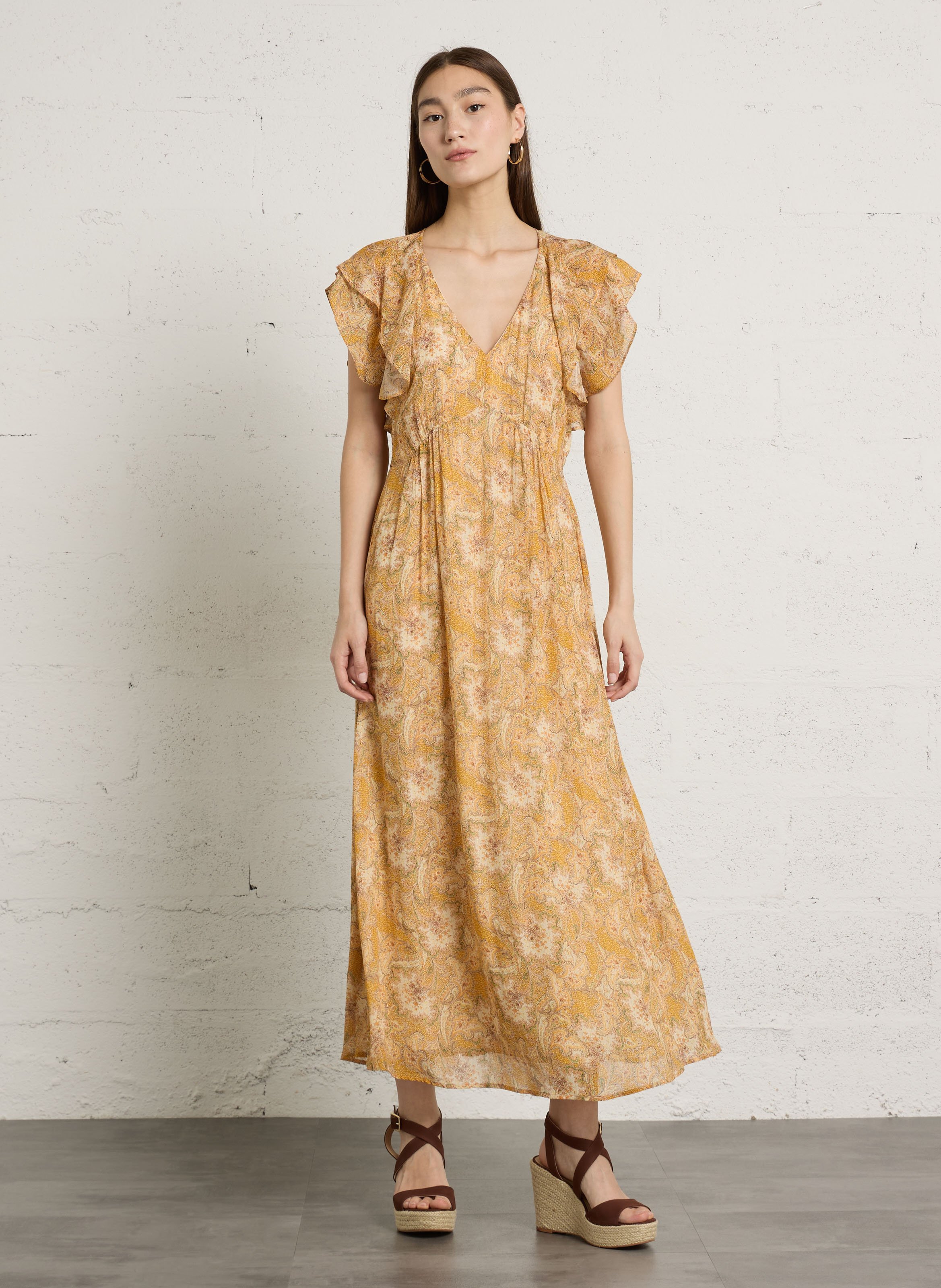 Robe longue col v imprimée bouchra MAISON 123 Doré