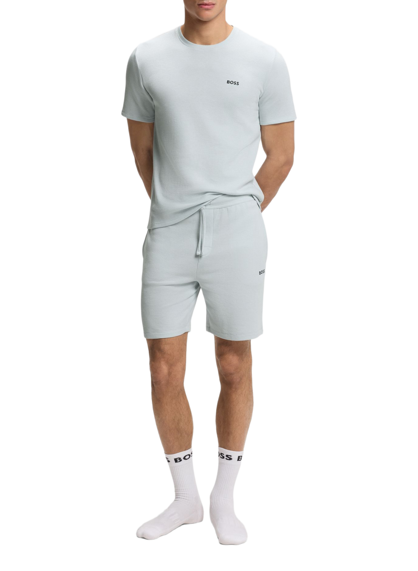 Camiseta de cuello redondo en mezcla de algodón piqué BOSS Azul