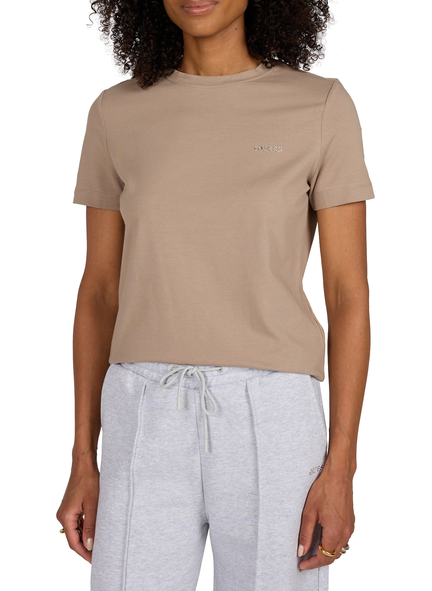 T-Shirt Tracey mit glänzendem Logo aus Baumwollmischung GUESS Braun