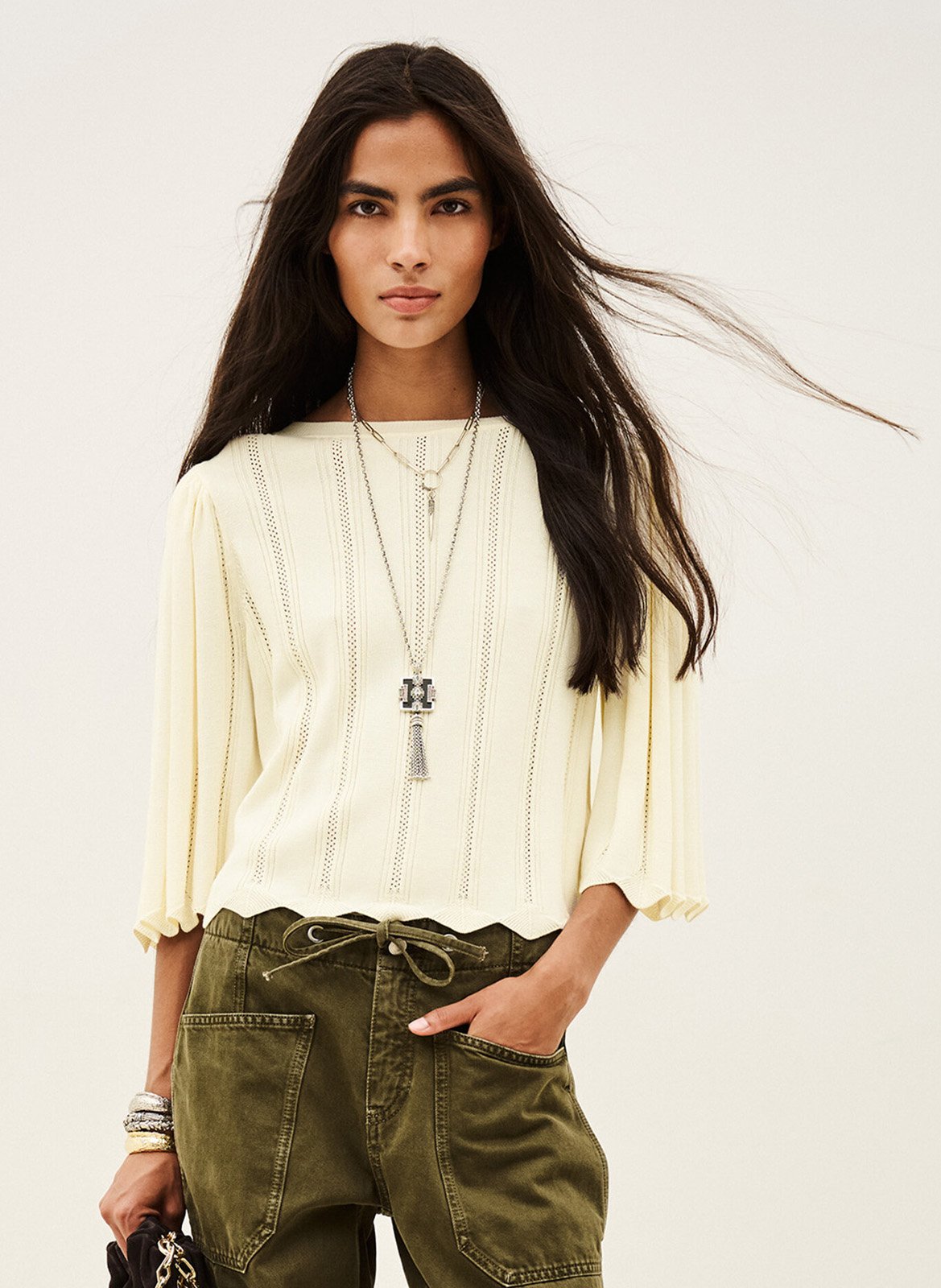 Top met 3/4-mouwen in ajourbreisel Soren BA&SH Beige