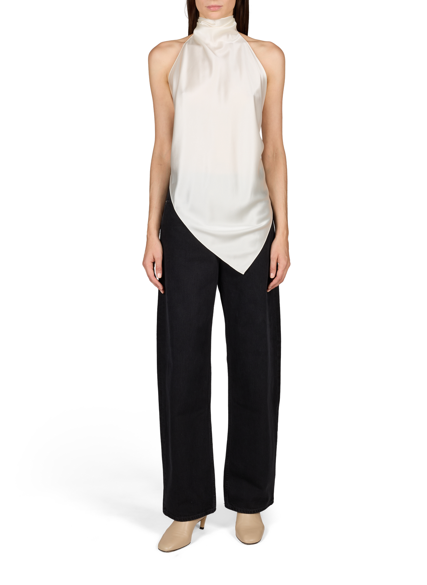 Silk crossover backless top with tie. HELMUT LANG Beige