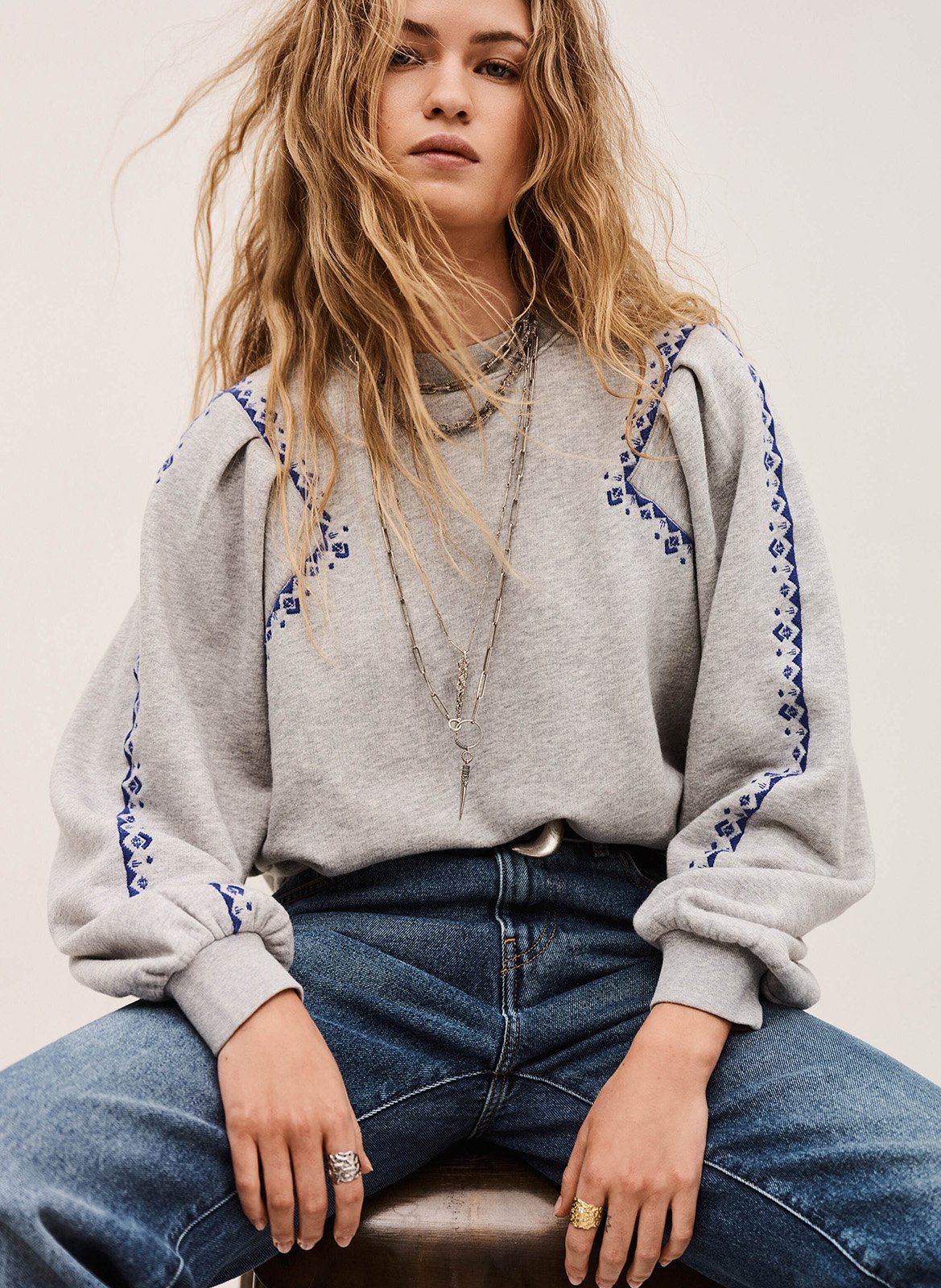 Ronde hals sweater van gemengd katoen Mesta | Grijs BA&SH Dames
